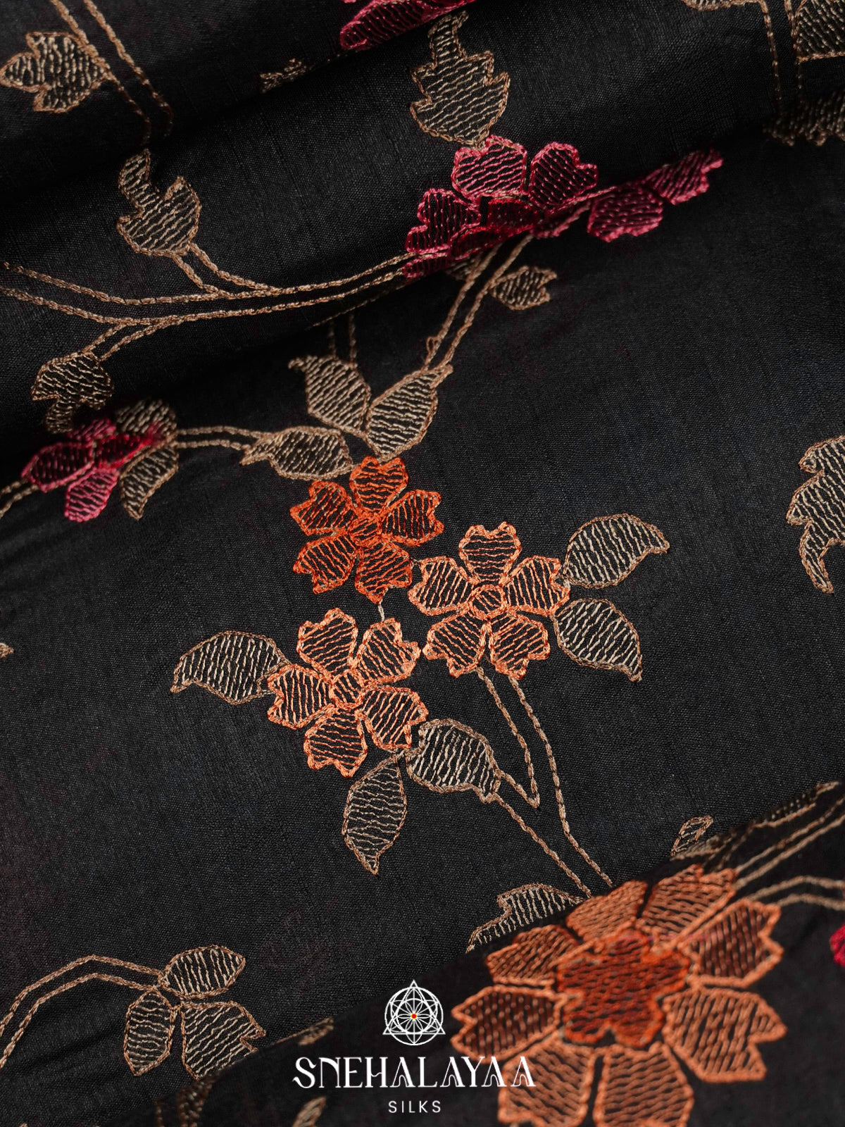 Black Raw Silk Embroidery Saree