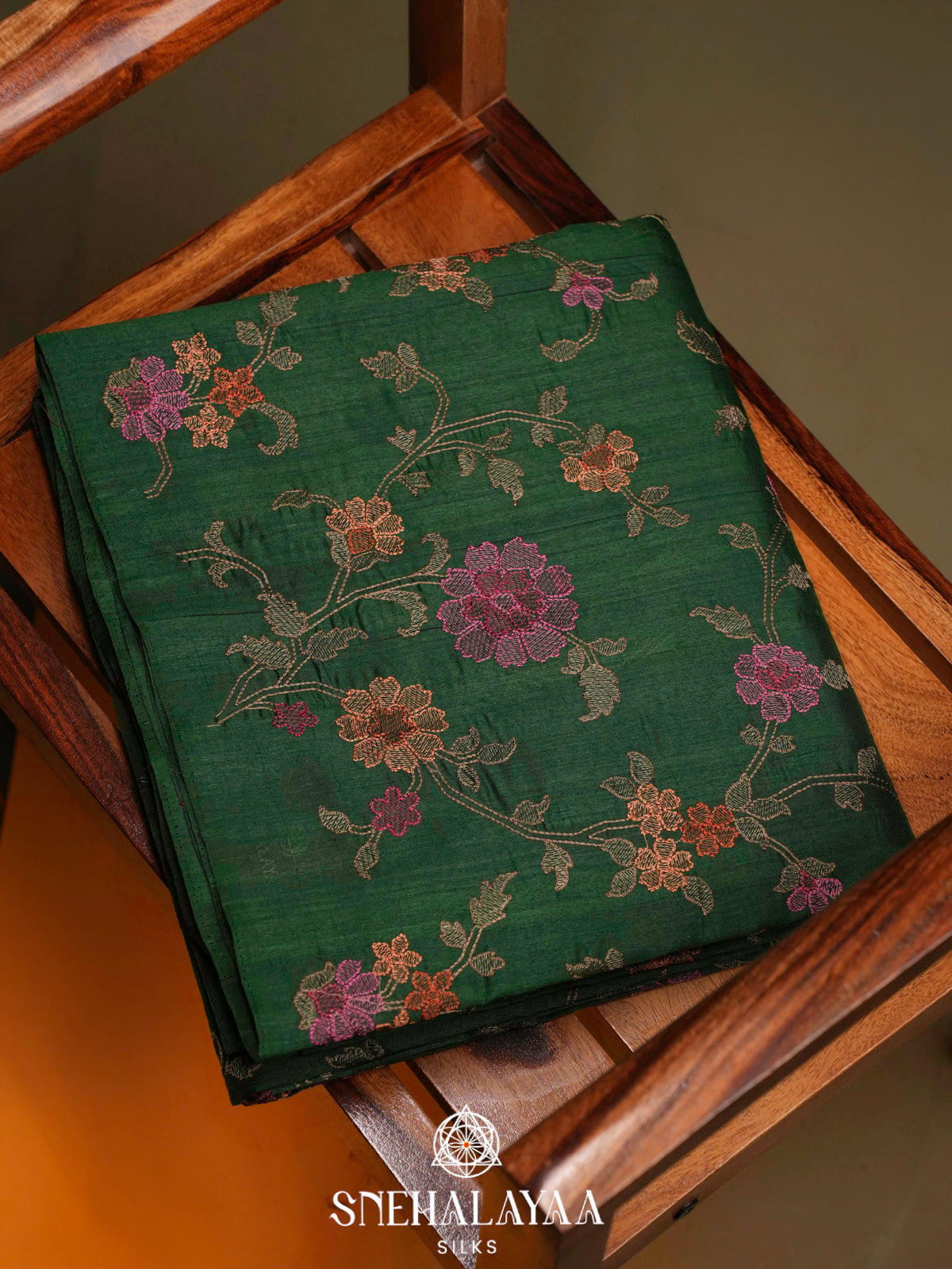 Green Raw Silk Embroidery Saree