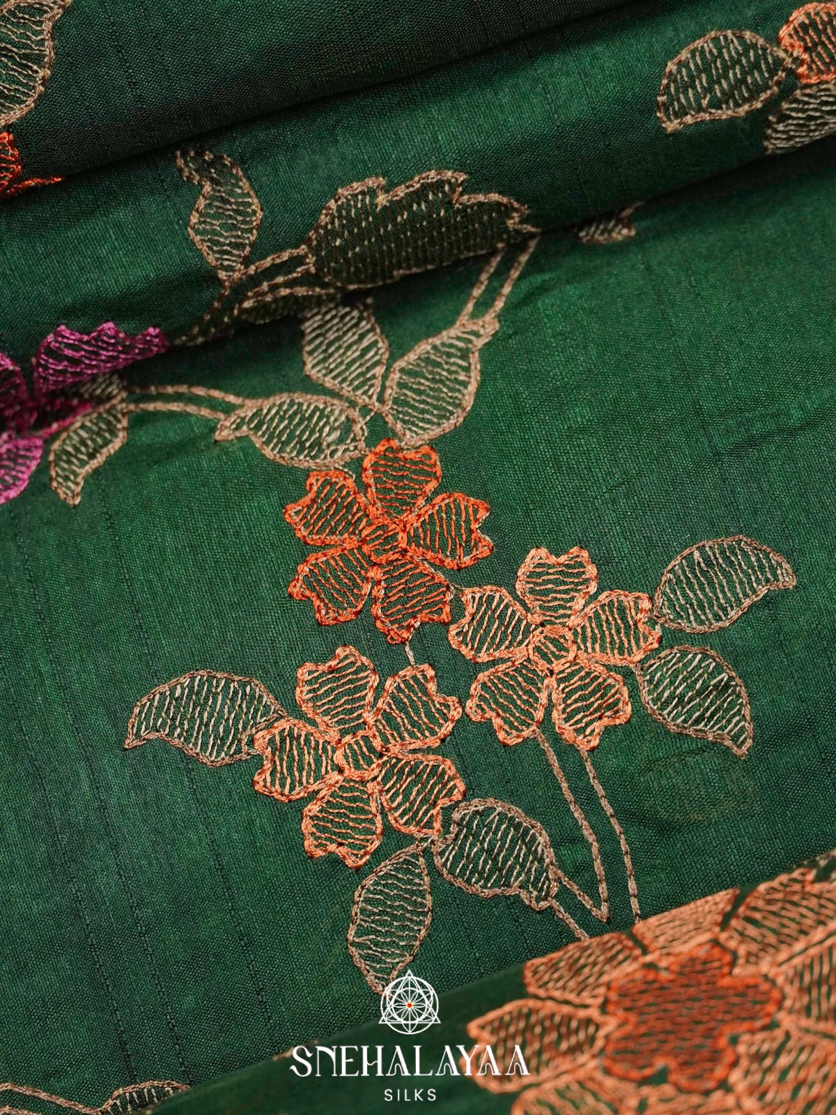 Green Raw Silk Embroidery Saree