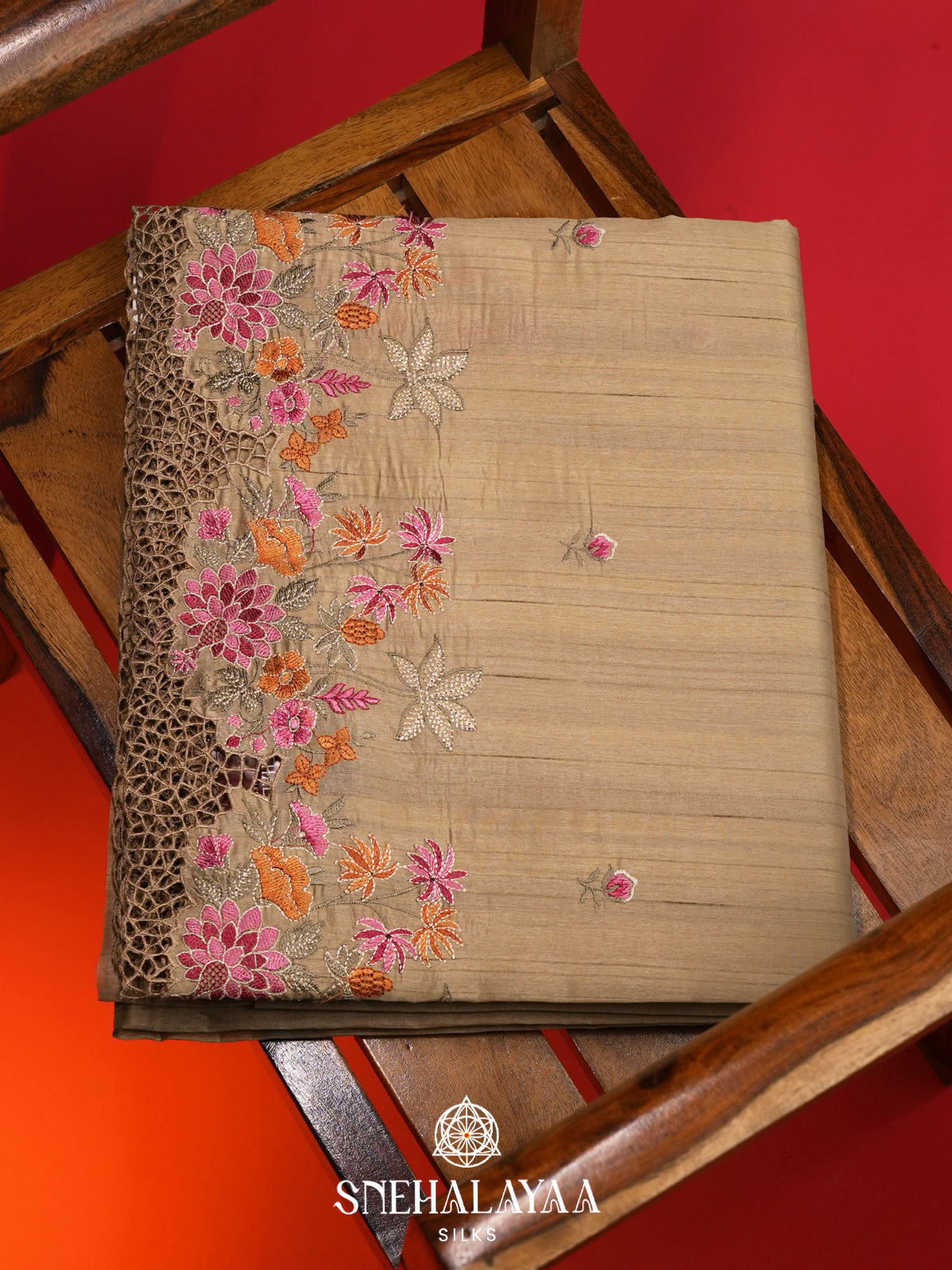 Beige Gold Raw Silk Saree