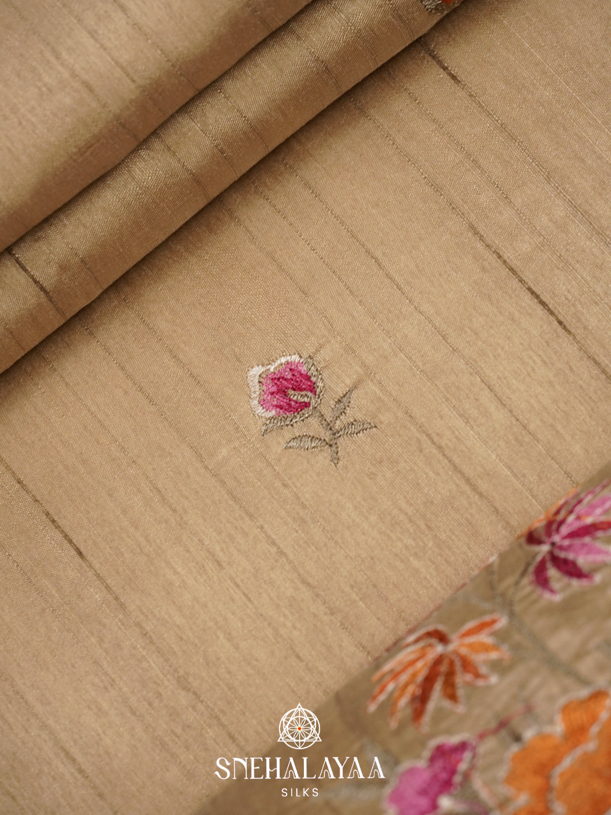 Beige Gold Raw Silk Saree