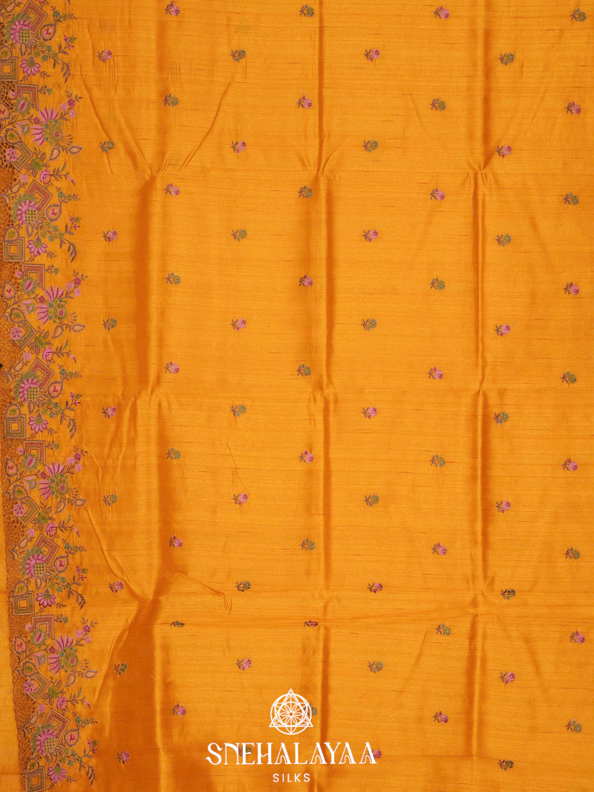 Mustard Yellow Raw Silk Embroidery Saree