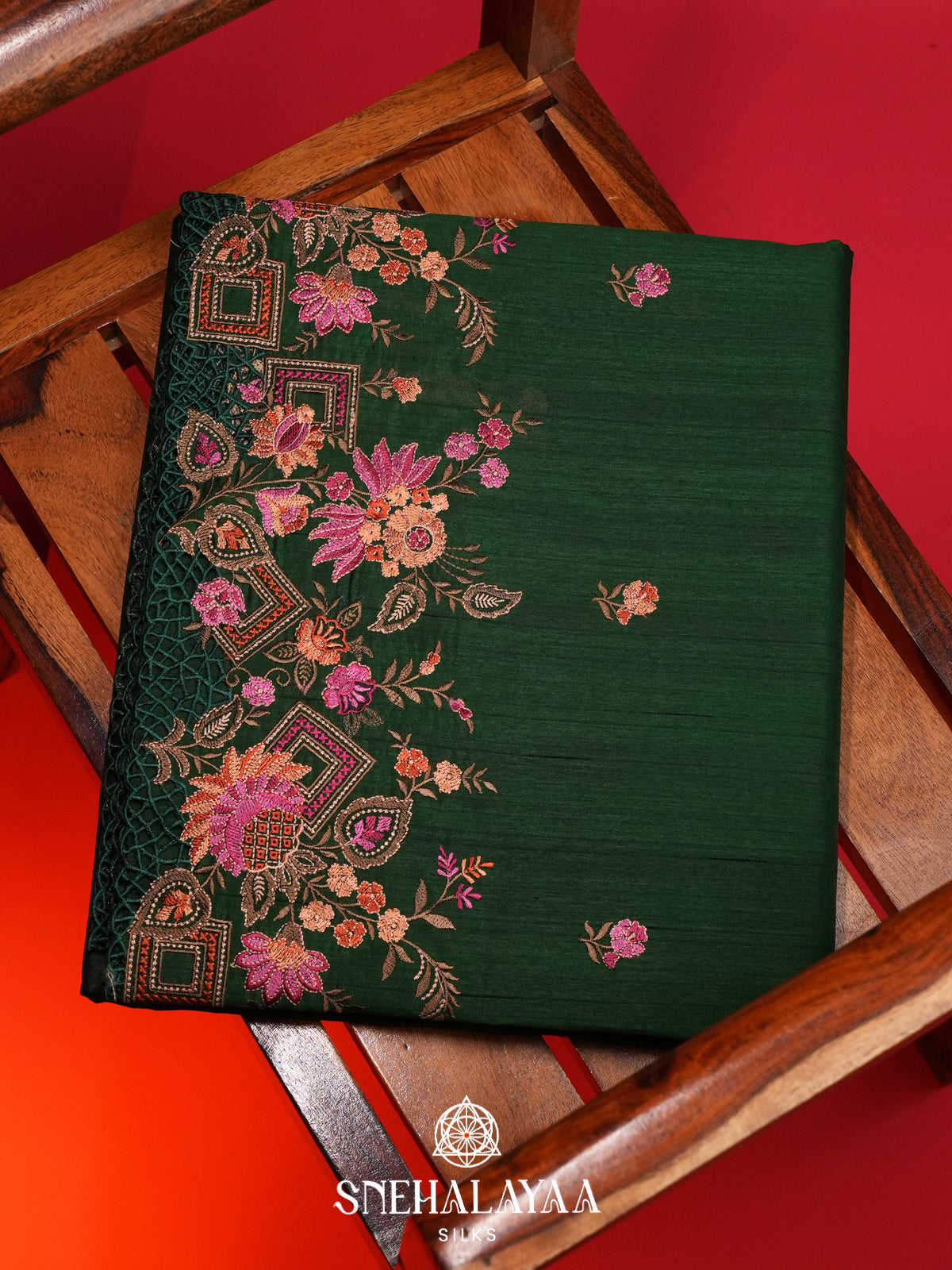 Forest Green Raw Silk Saree
