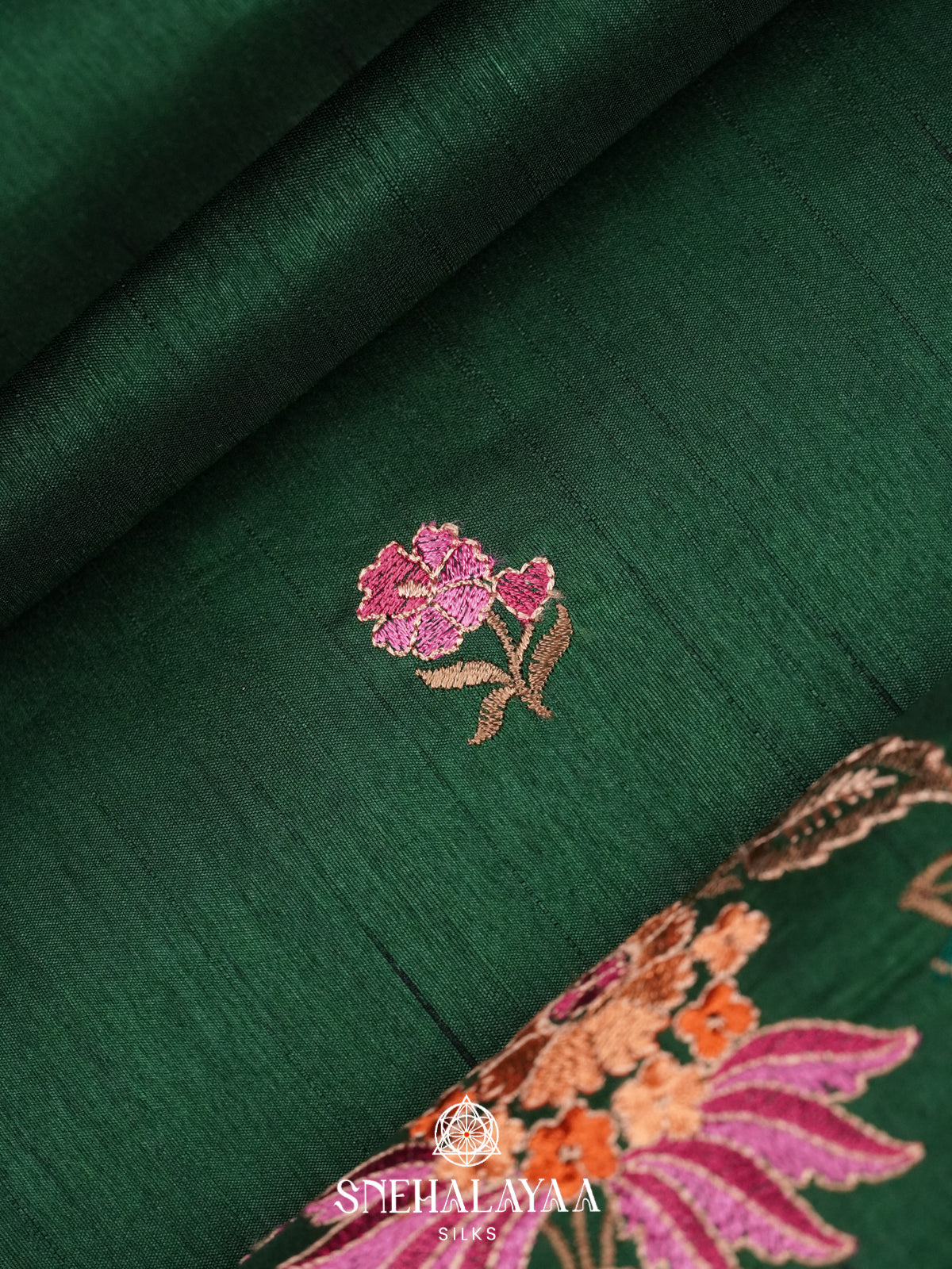 Forest Green Raw Silk Saree