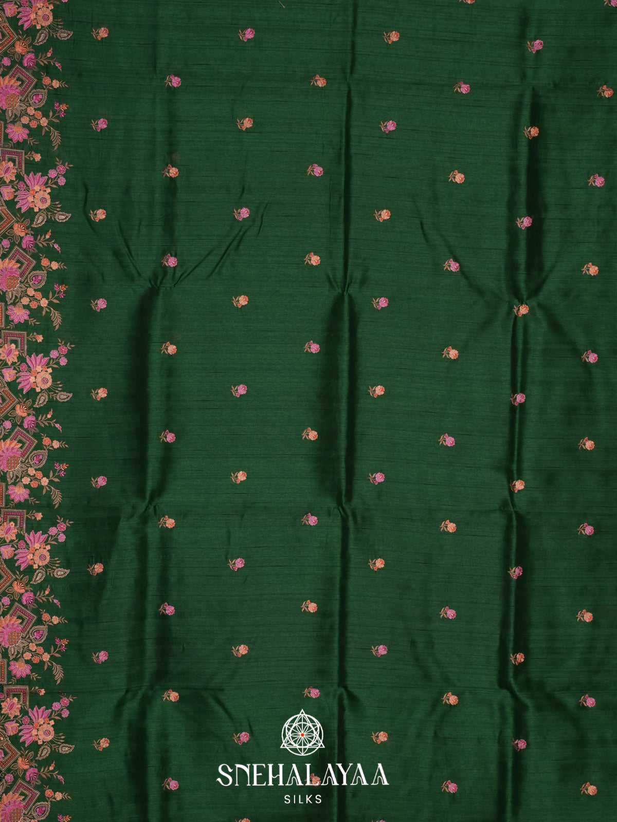 Forest Green Raw Silk Saree