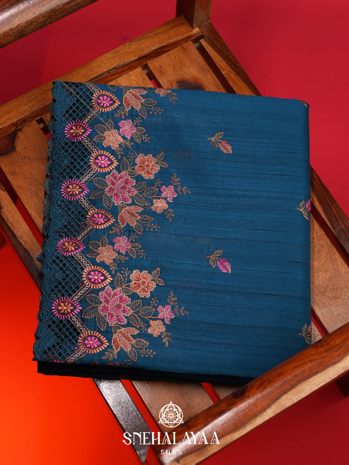Peacock Blue Raw Silk Saree