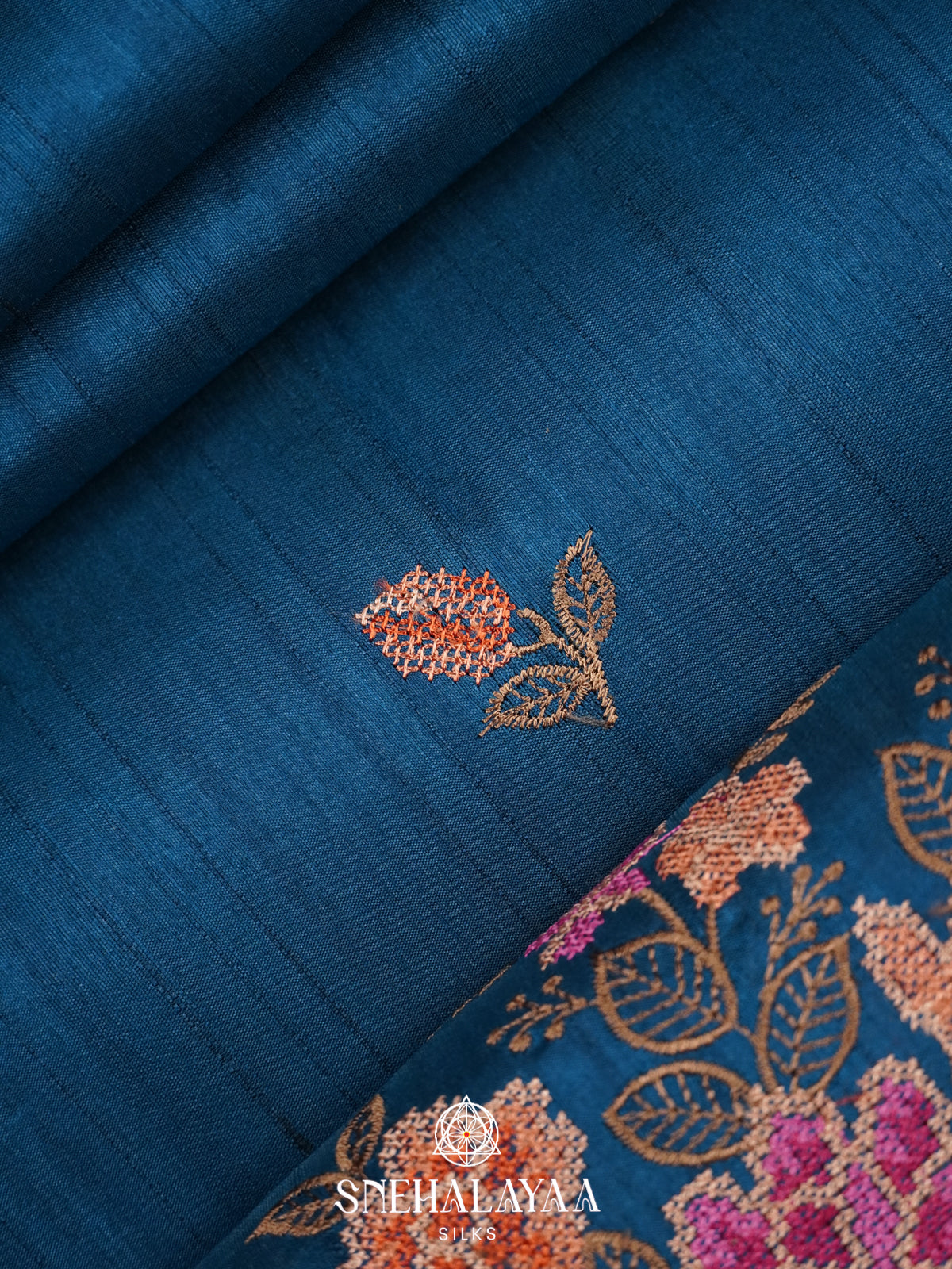 Peacock Blue Raw Silk Saree