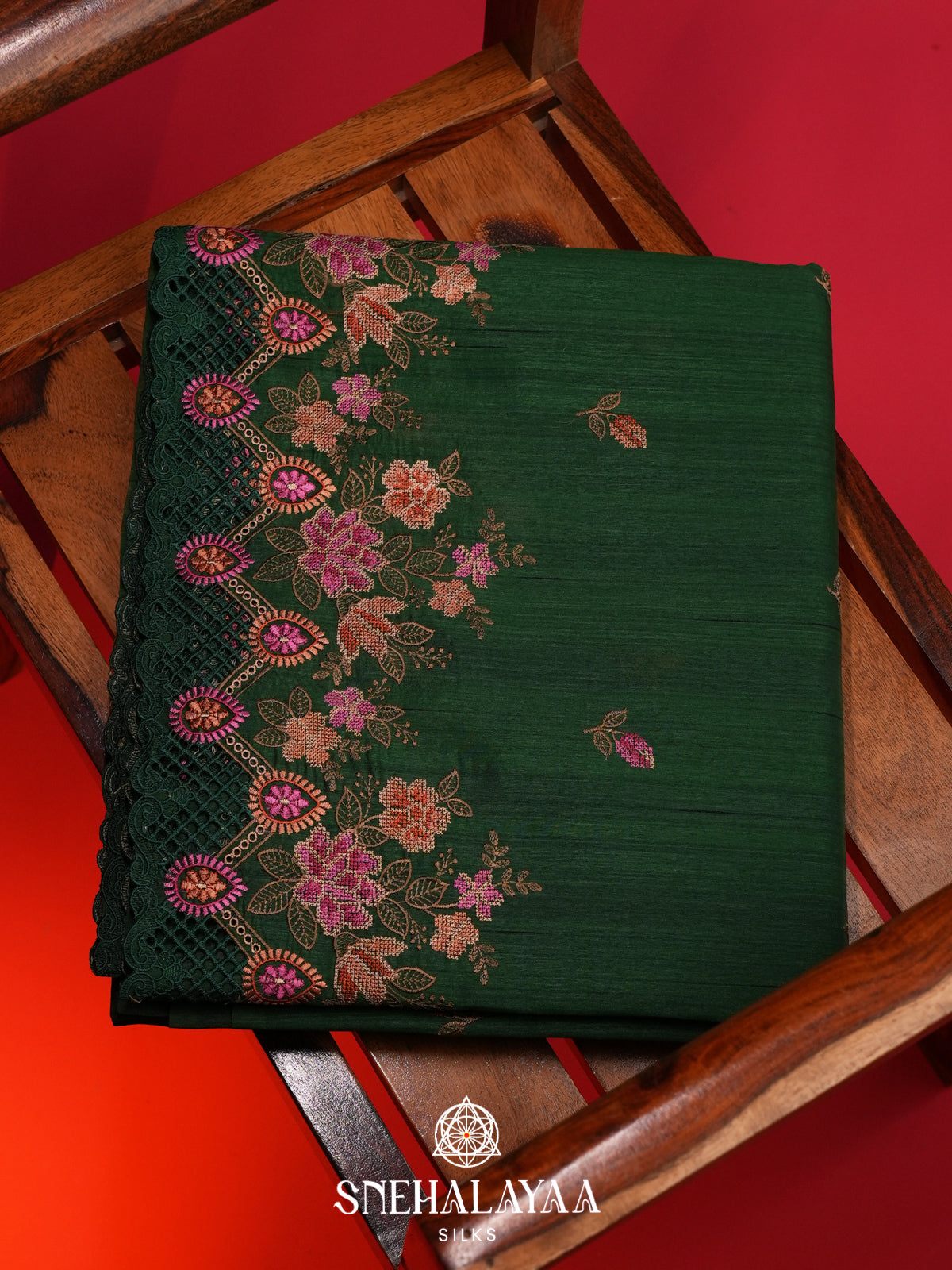 Forest Green Raw Silk Saree