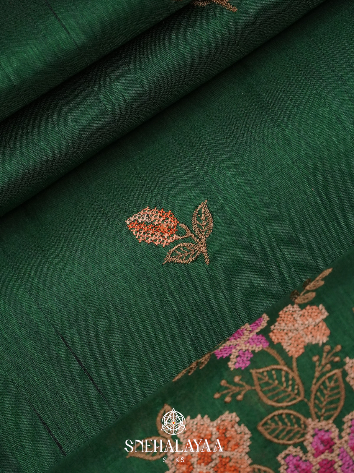 Forest Green Raw Silk Saree