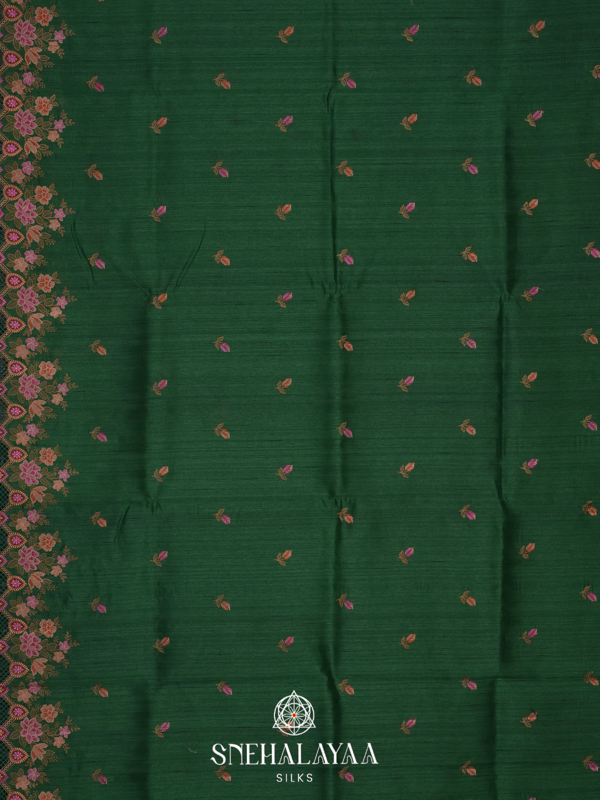 Forest Green Raw Silk Saree