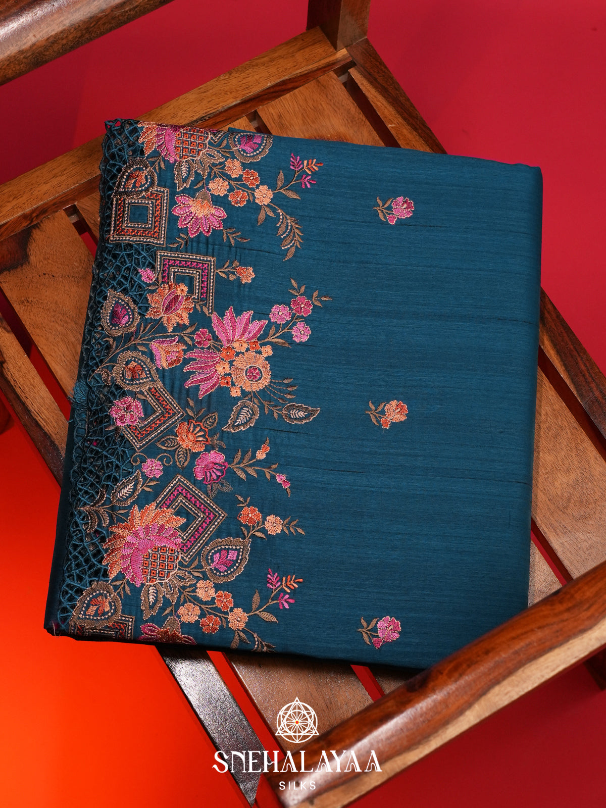 Peacock Blue Raw Silk Saree