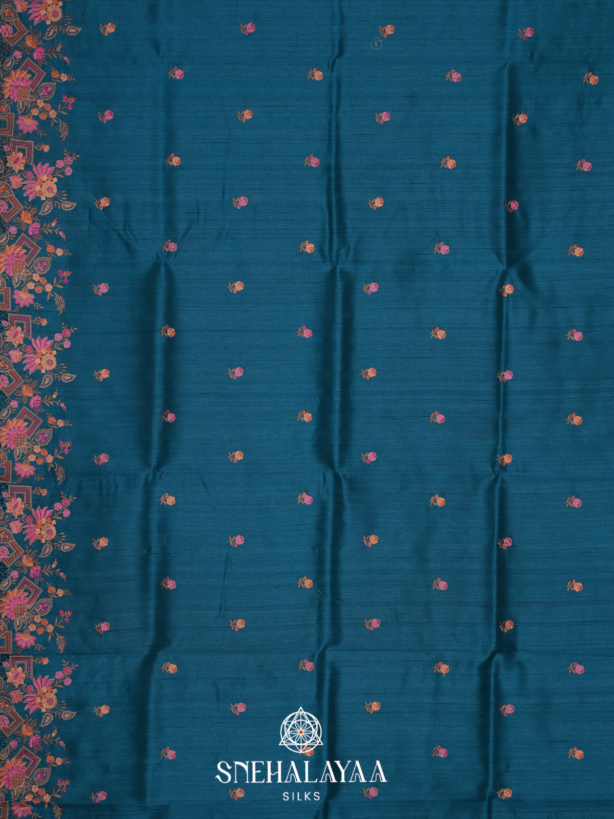 Peacock Blue Raw Silk Saree