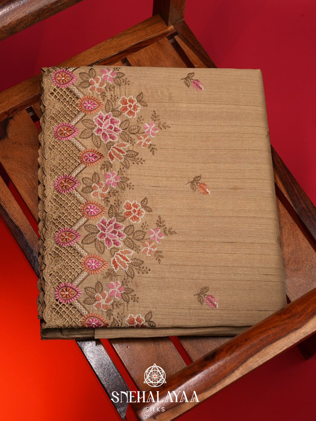 Beige Gold Raw Silk Saree