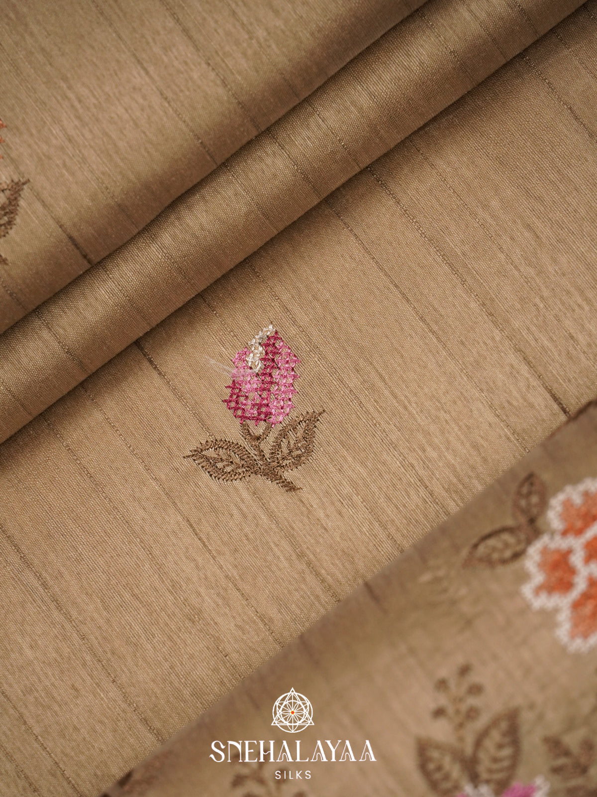Beige Gold Raw Silk Saree