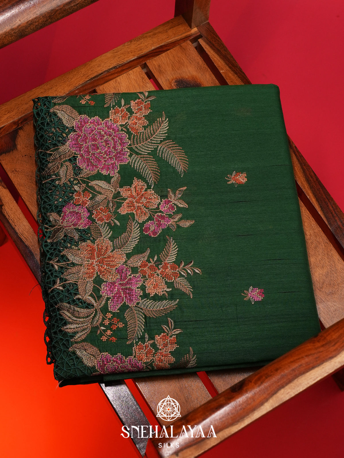 Forest Green Raw Silk Saree
