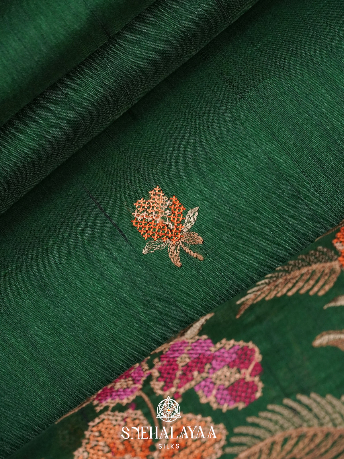 Forest Green Raw Silk Saree