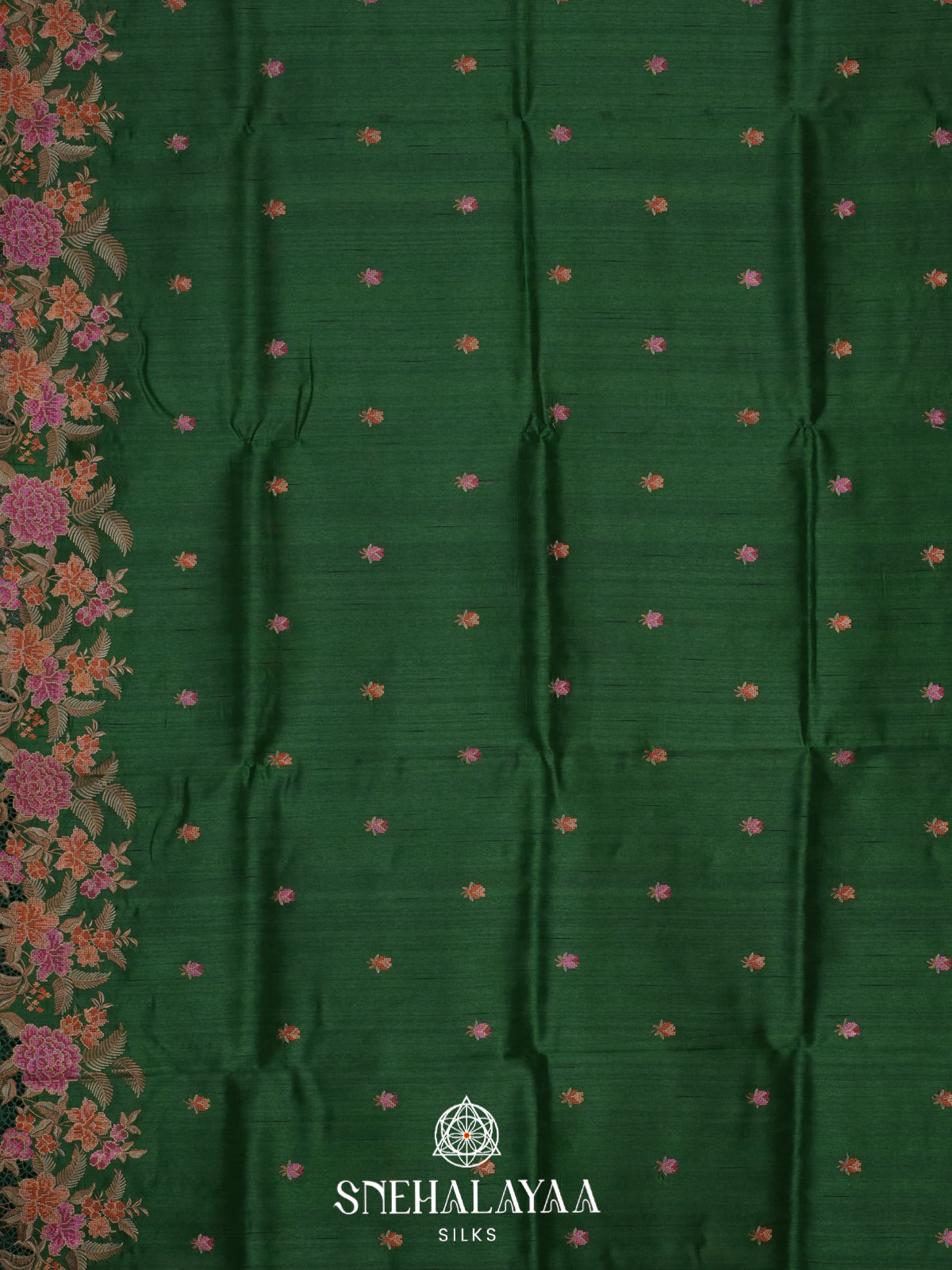 Forest Green Raw Silk Saree