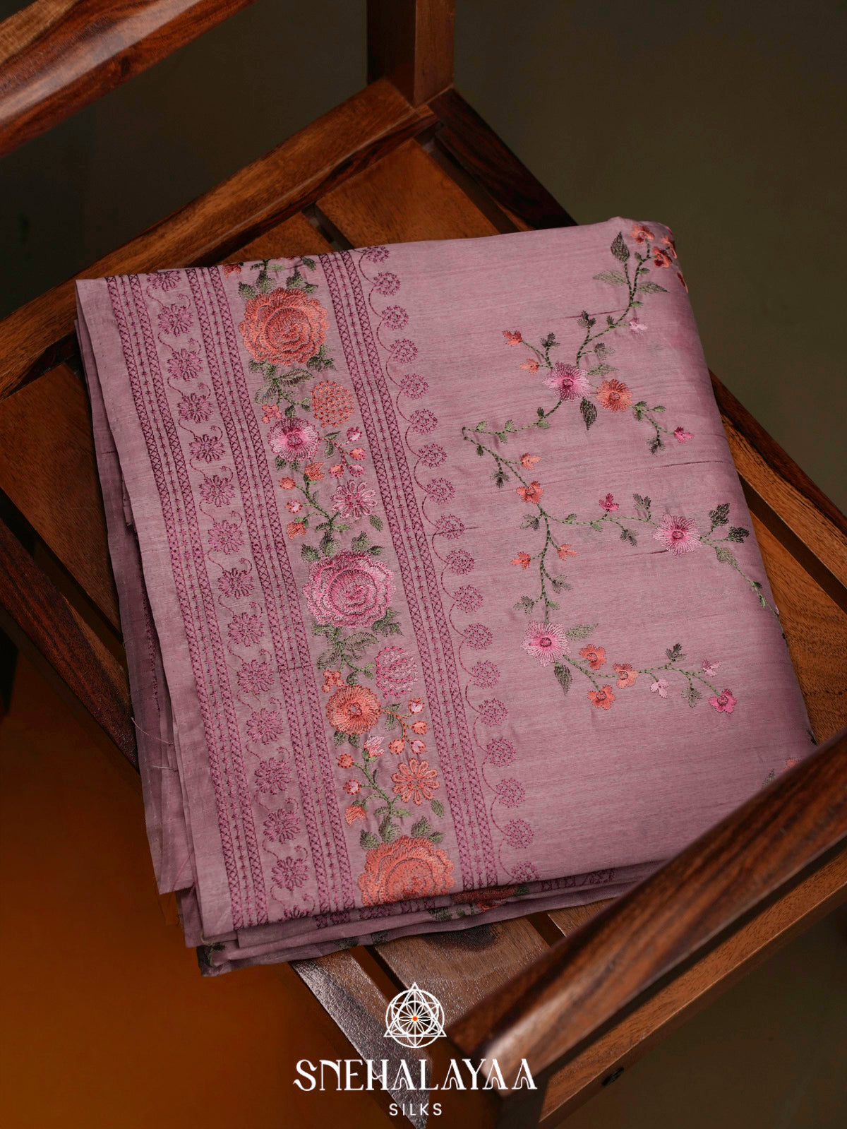 Mauve Raw Silk Embroidery Saree