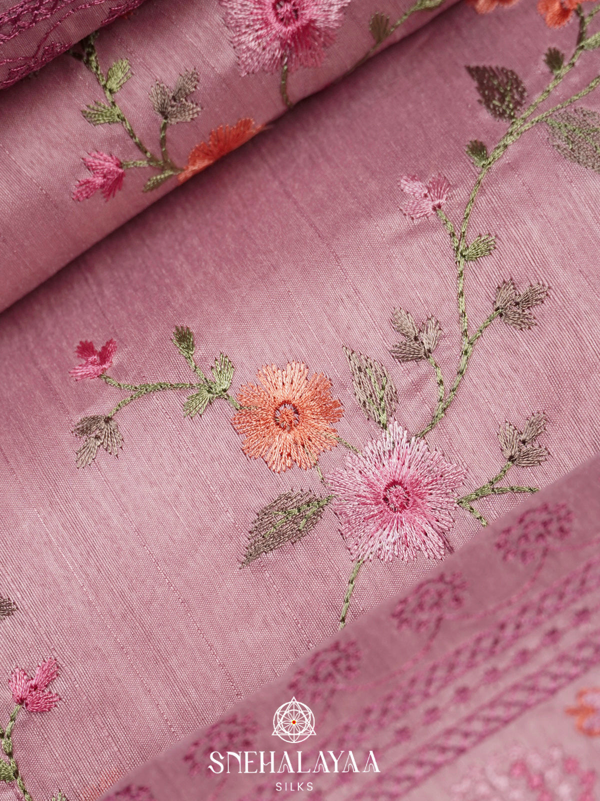 Mauve Raw Silk Embroidery Saree