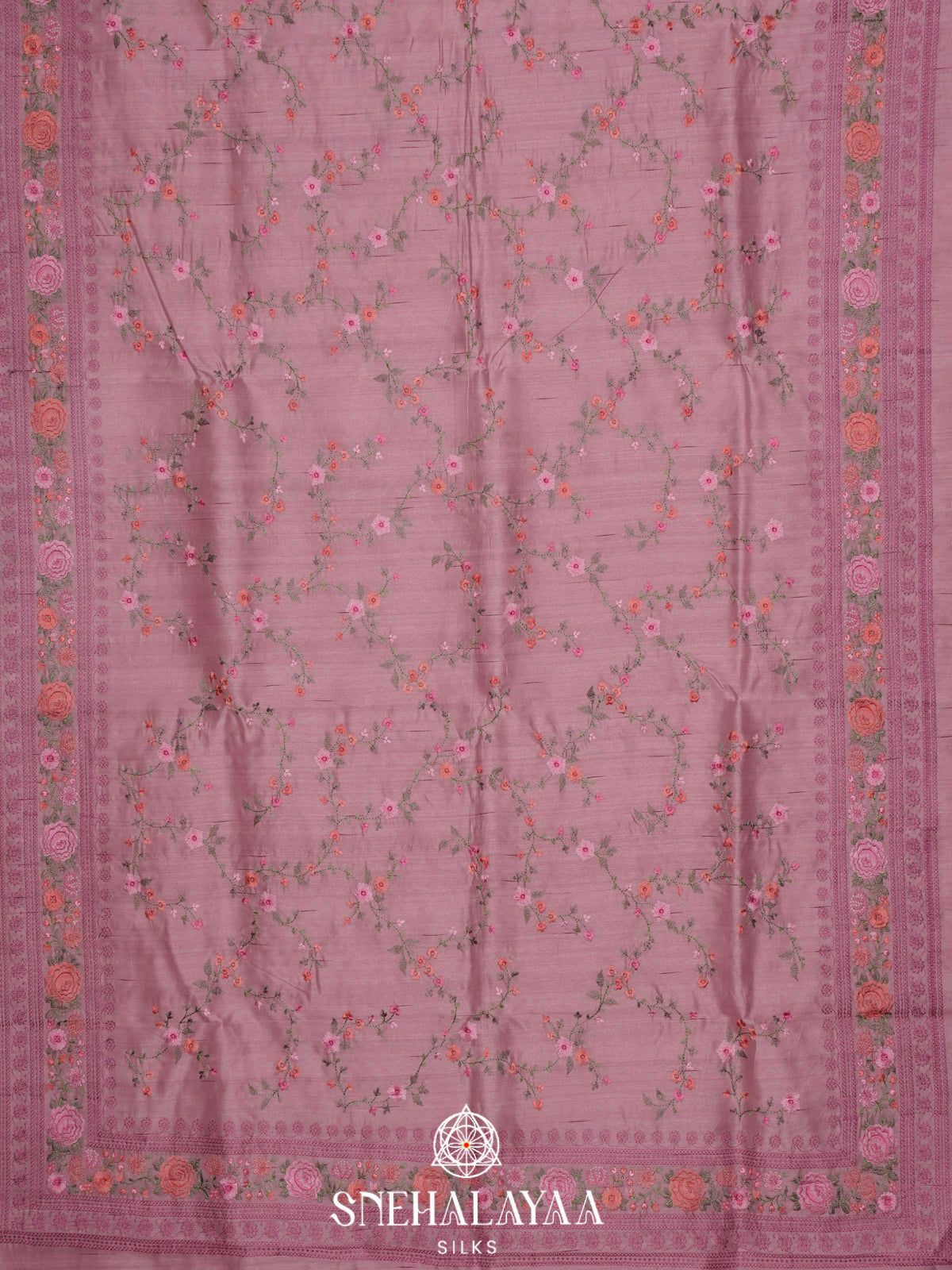 Mauve Raw Silk Embroidery Saree