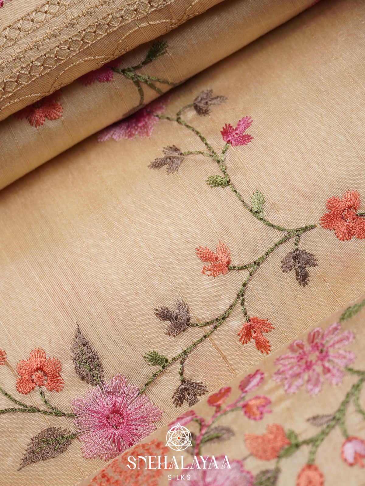 Sand Beige Raw Silk Embroidery Saree