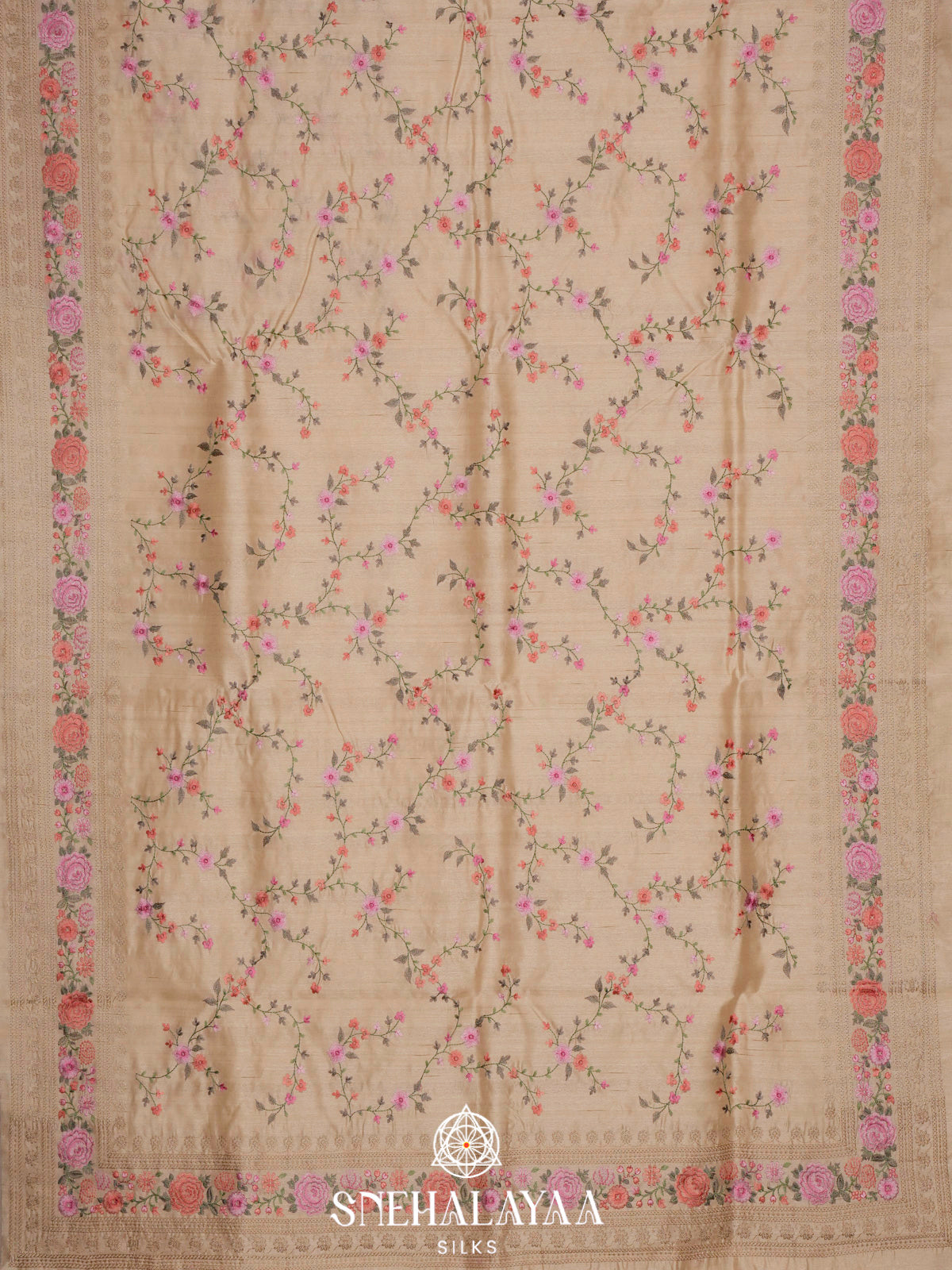 Sand Beige Raw Silk Embroidery Saree