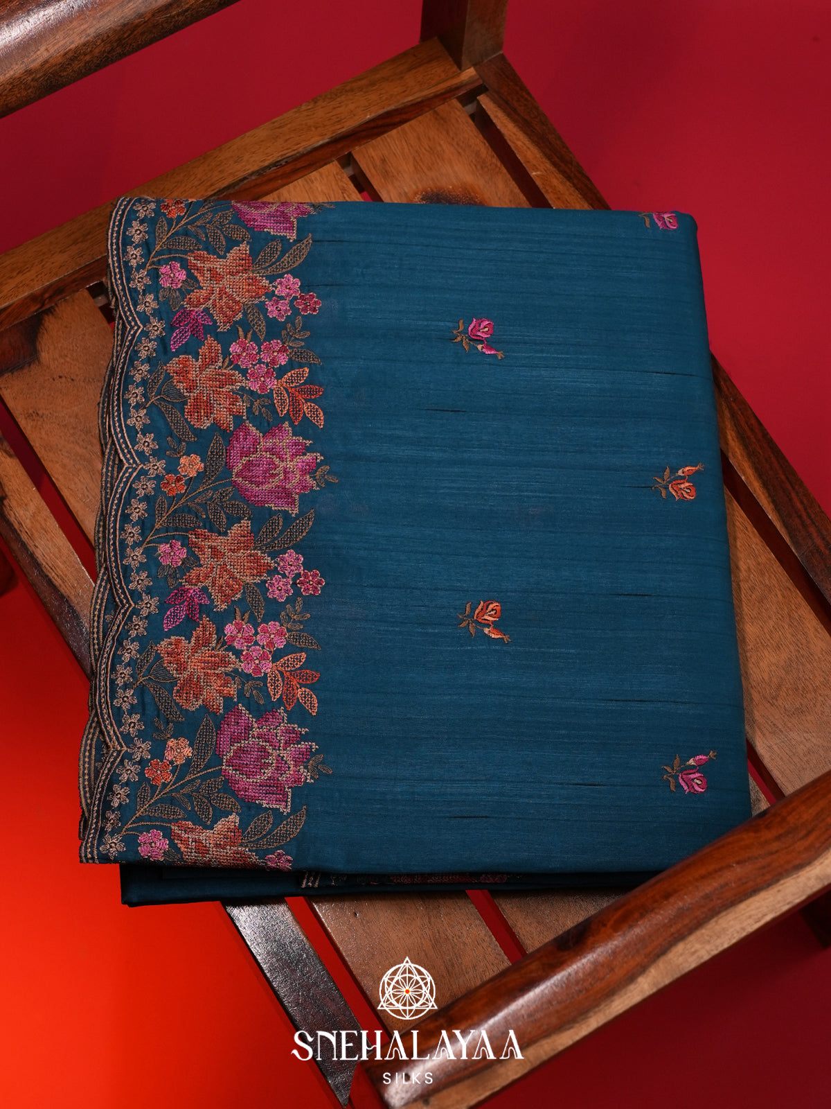 Peacock Blue Raw Silk Saree