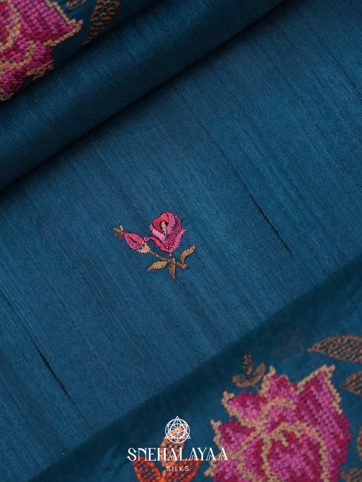 Peacock Blue Raw Silk Saree