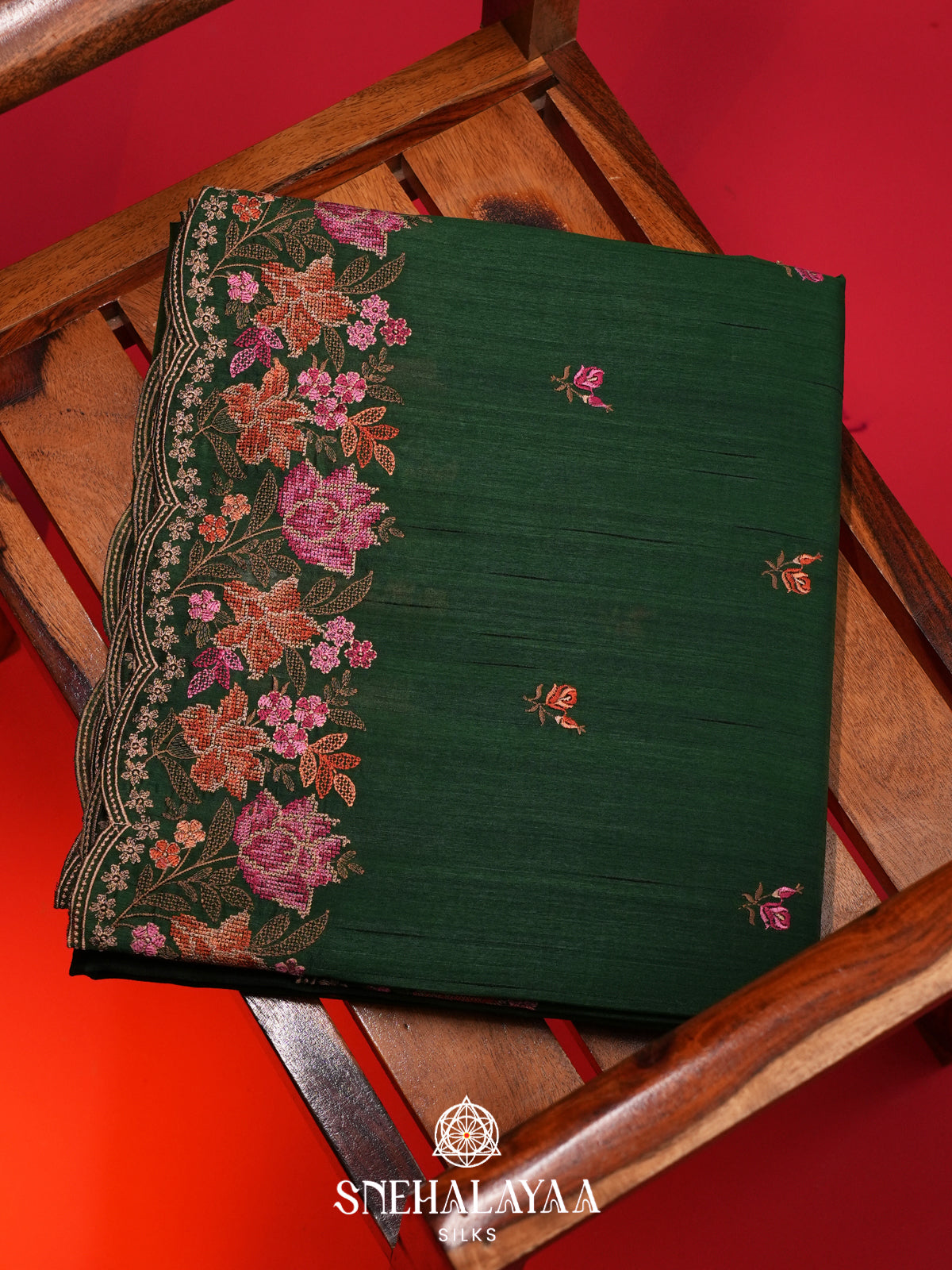 Forest Green Raw Silk Saree