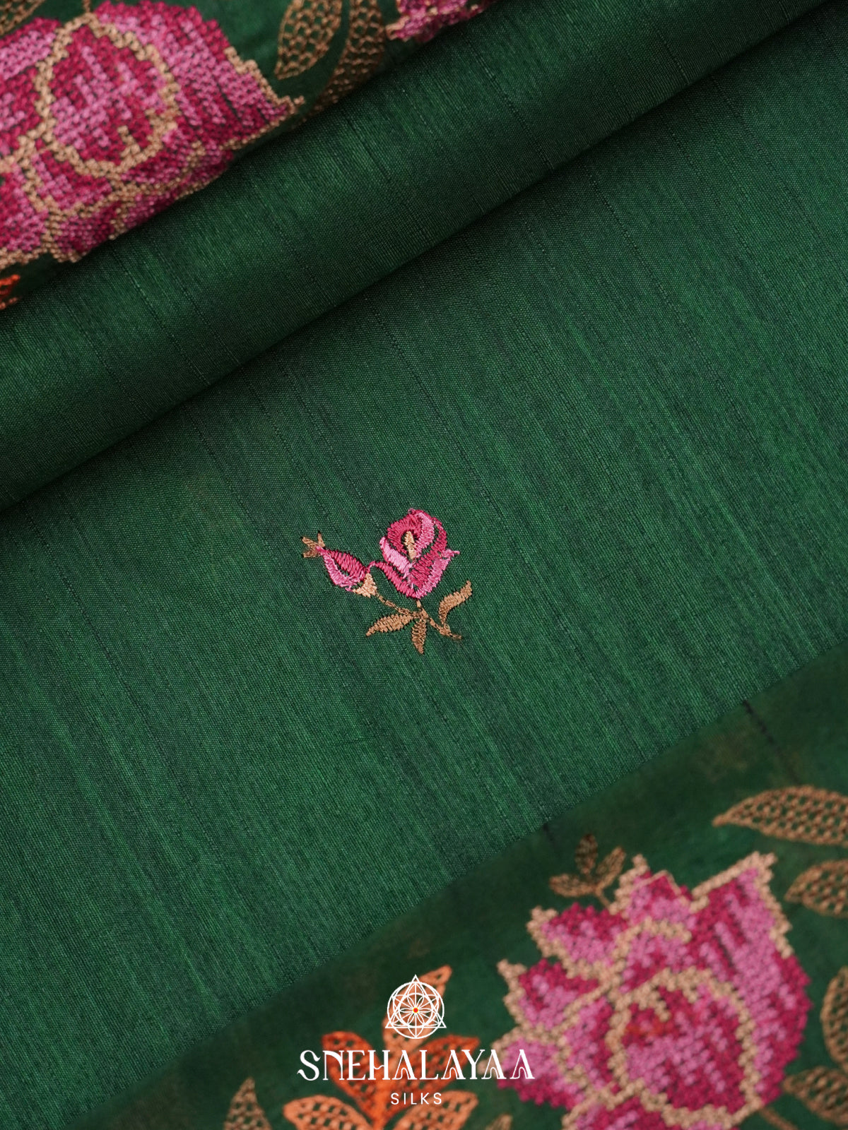 Forest Green Raw Silk Saree