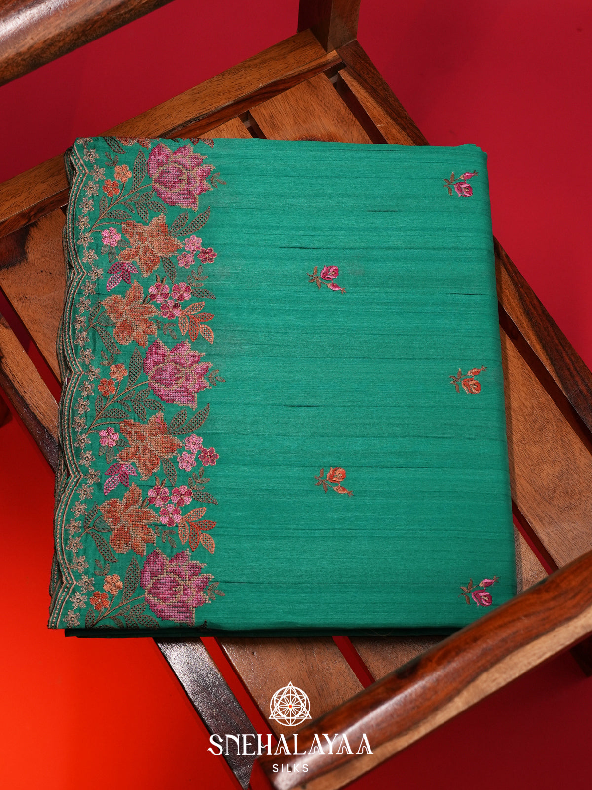 Teal Green Raw Silk Saree