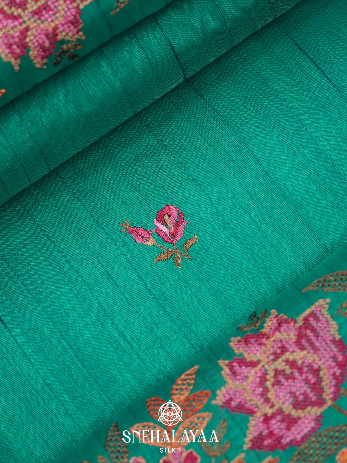 Teal Green Raw Silk Saree