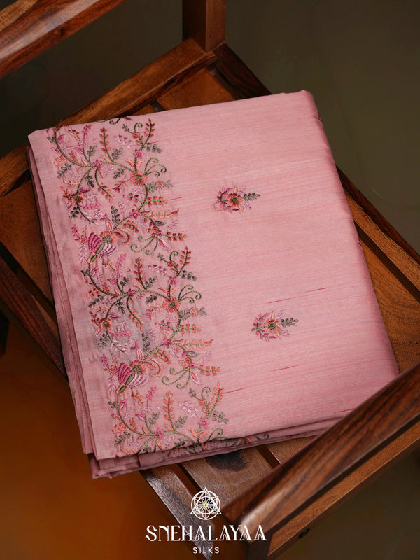 Pink Raw Silk Embroidery Saree