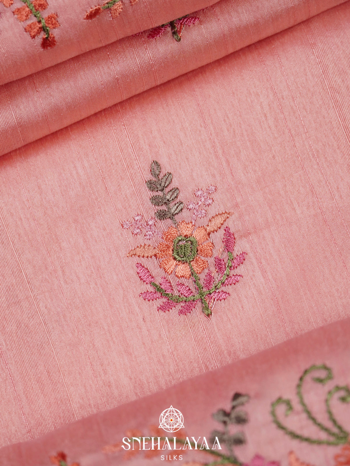 Pink Raw Silk Embroidery Saree