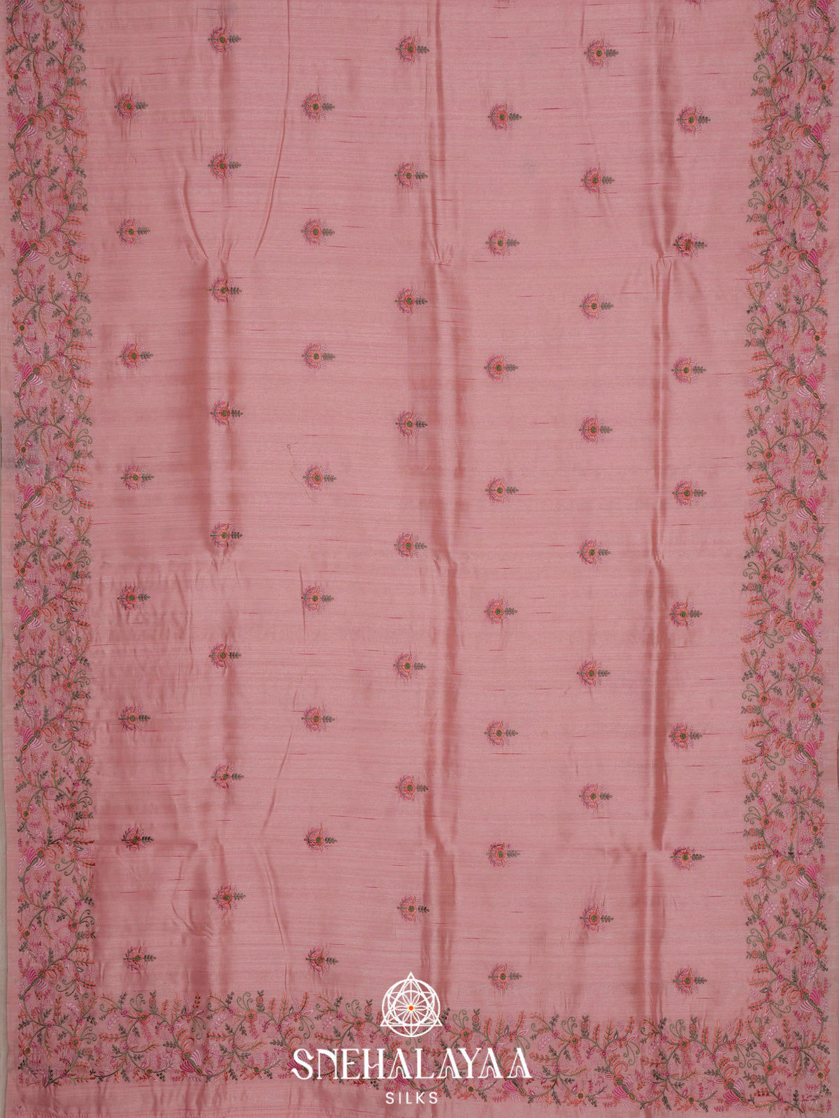 Pink Raw Silk Embroidery Saree
