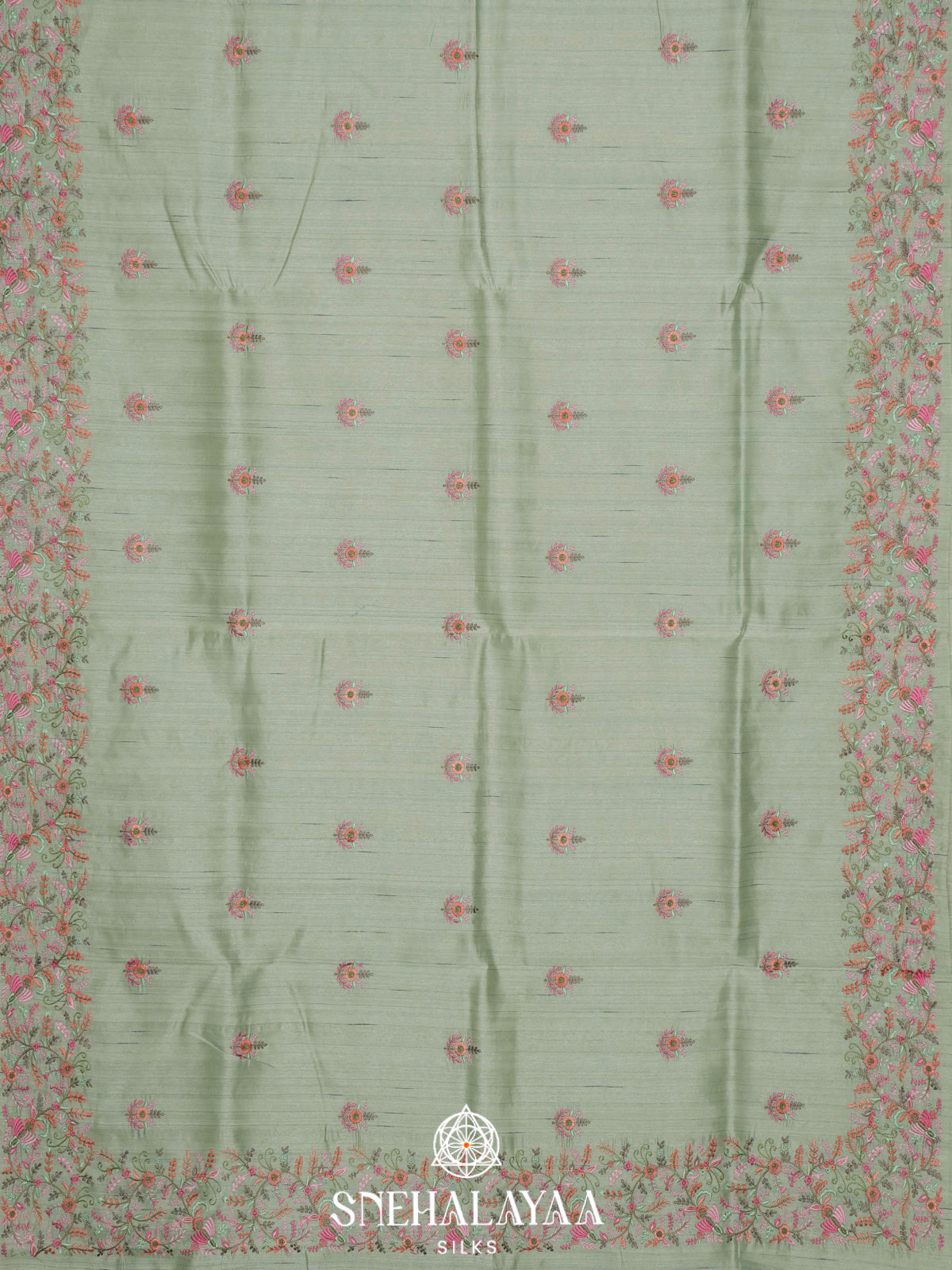 Sea Green Raw Silk Embroidery Saree
