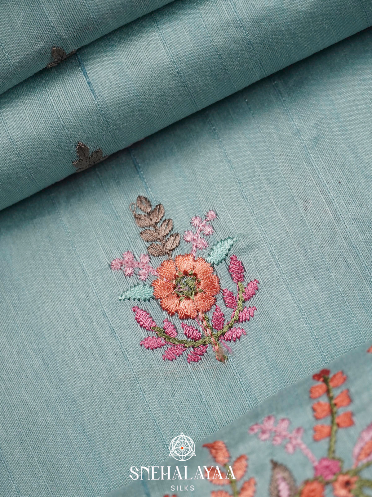 Blue Raw Silk Embroidery Saree