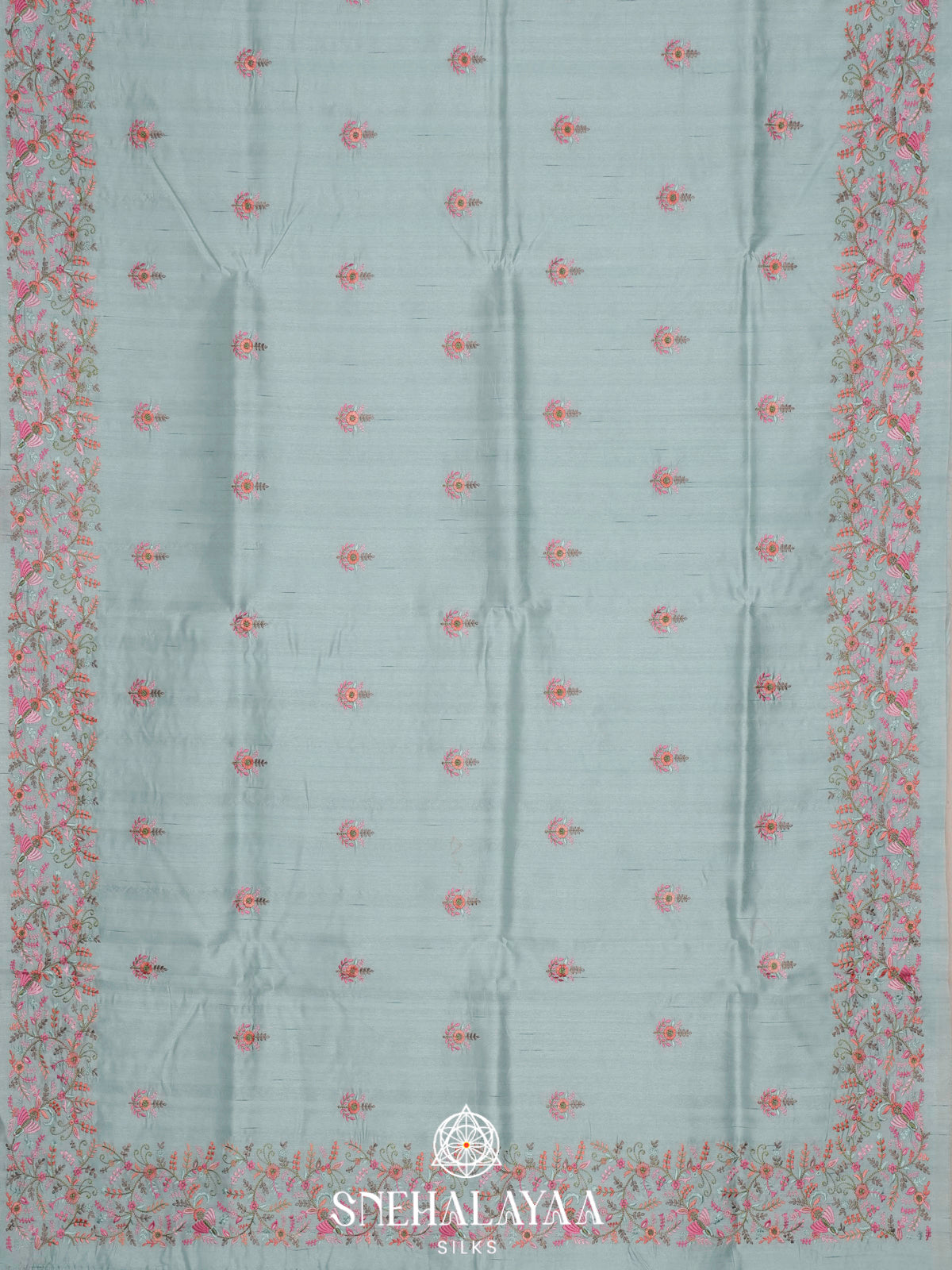 Blue Raw Silk Embroidery Saree