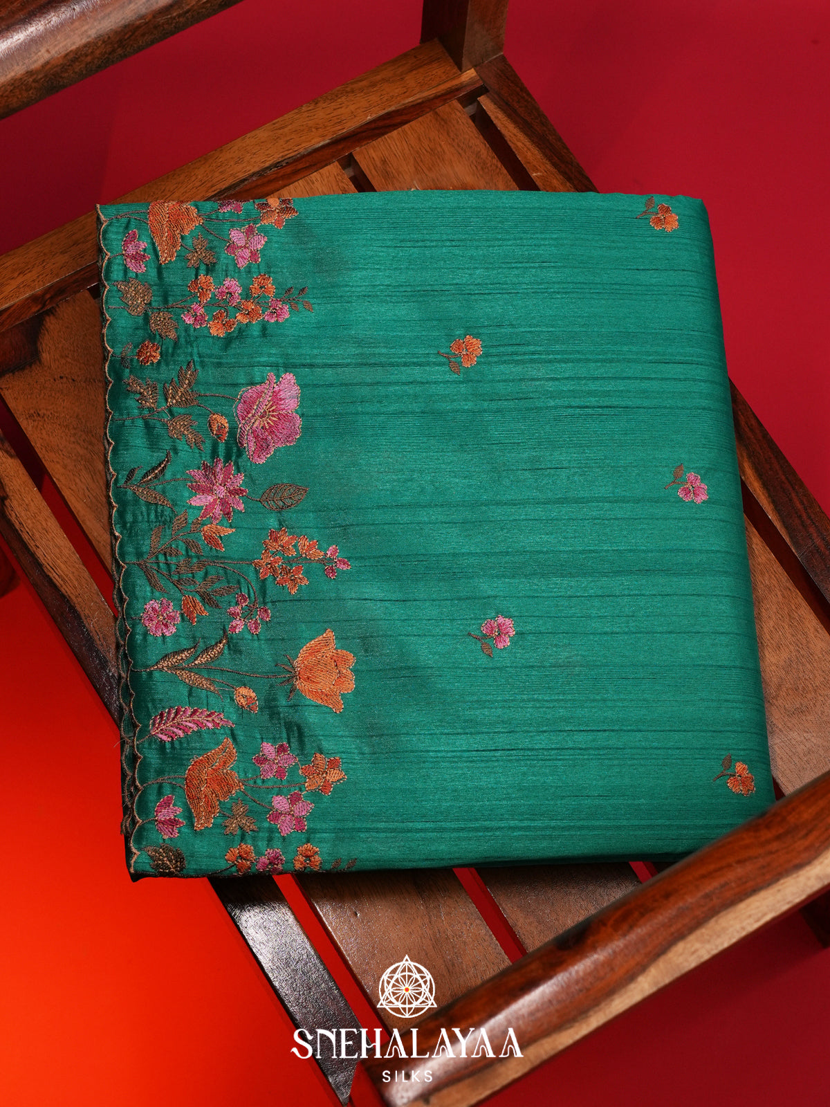 Teal Green Raw Silk Saree