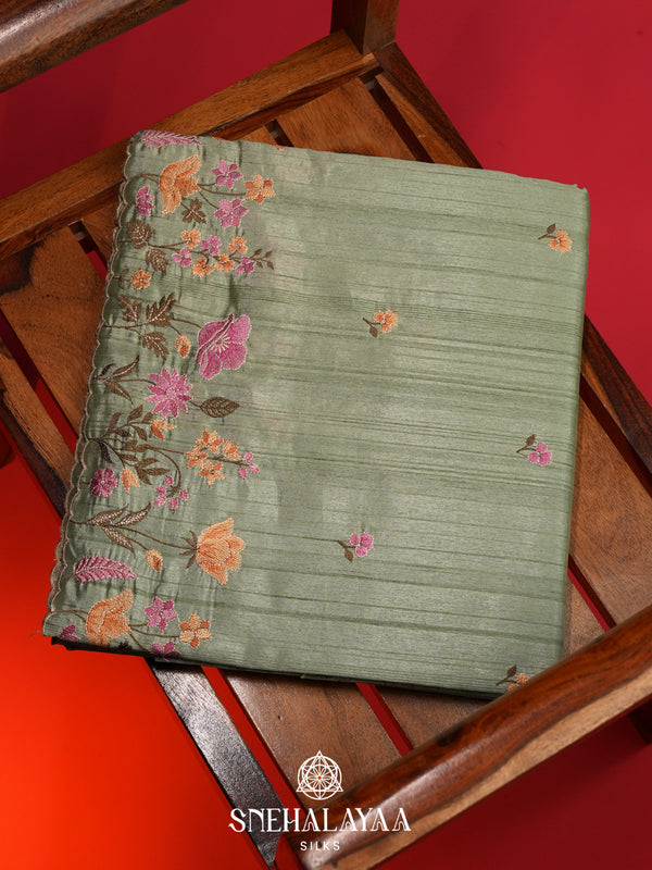Pale Green Raw Silk Saree