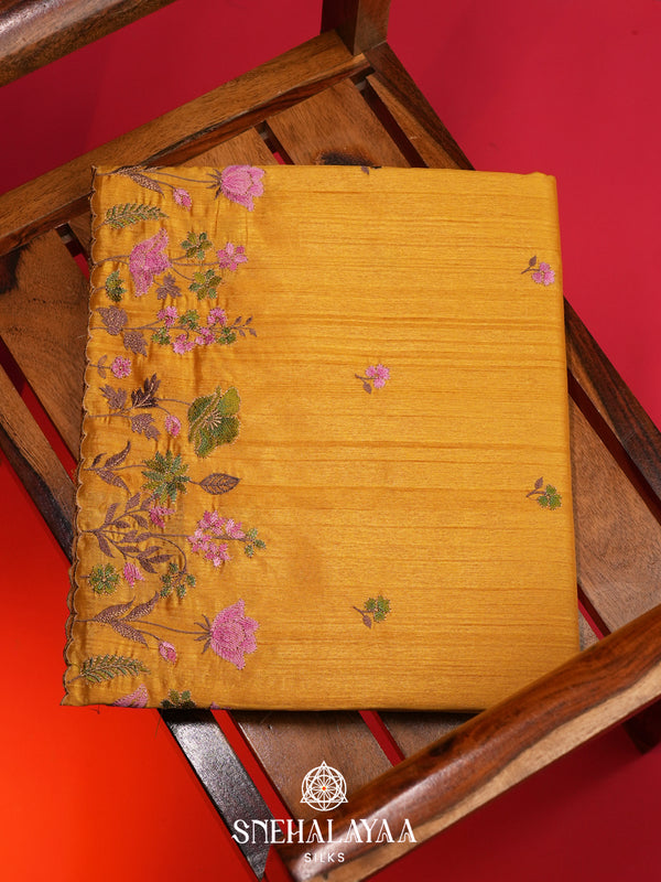 Mango Yellow Raw Silk Saree