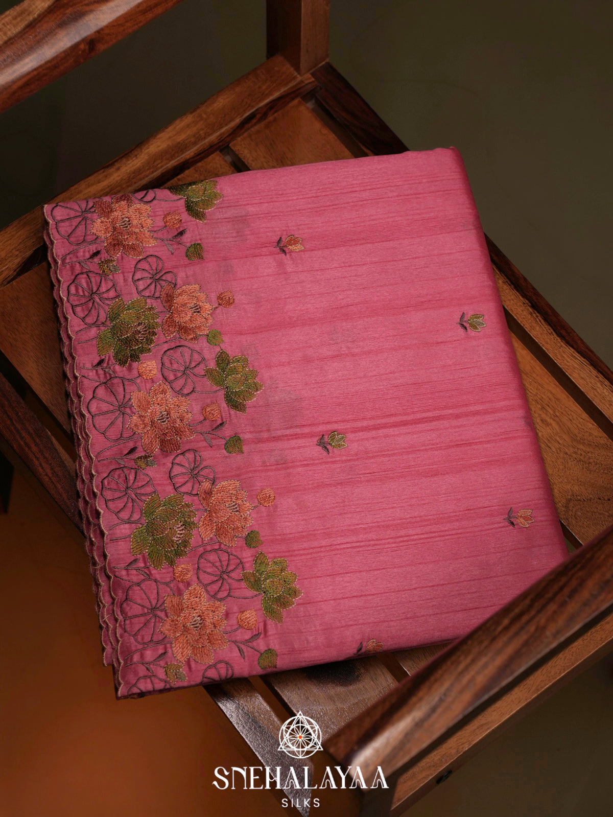 Pink Raw Silk Embroidery Saree