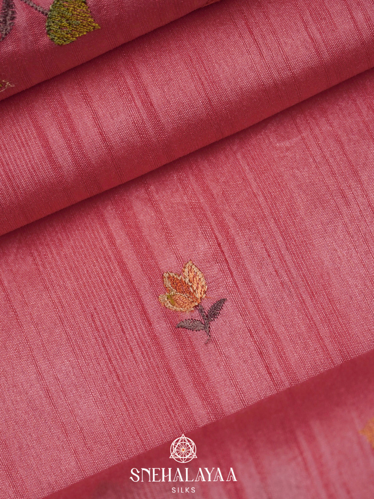Pink Raw Silk Embroidery Saree