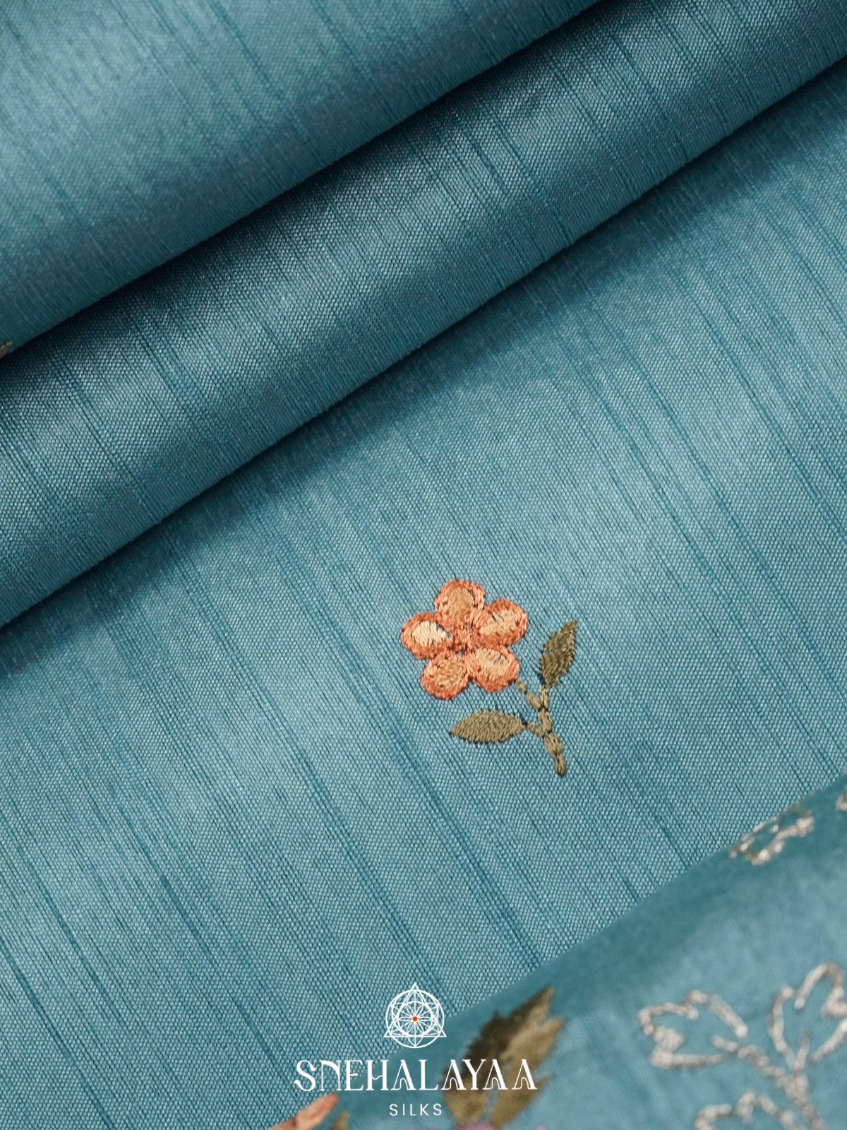 Blue Raw Silk Embroidery Saree