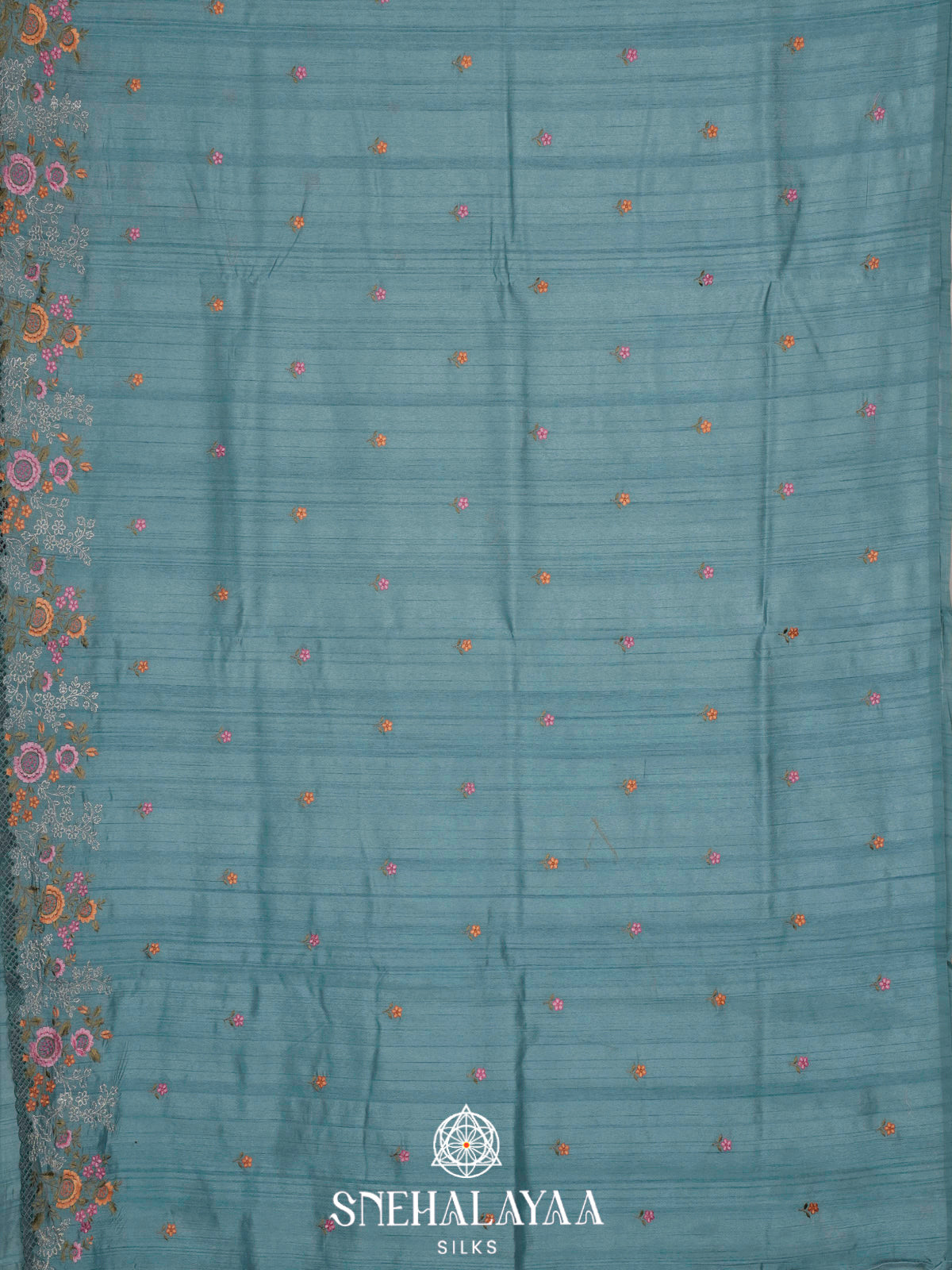 Blue Raw Silk Embroidery Saree
