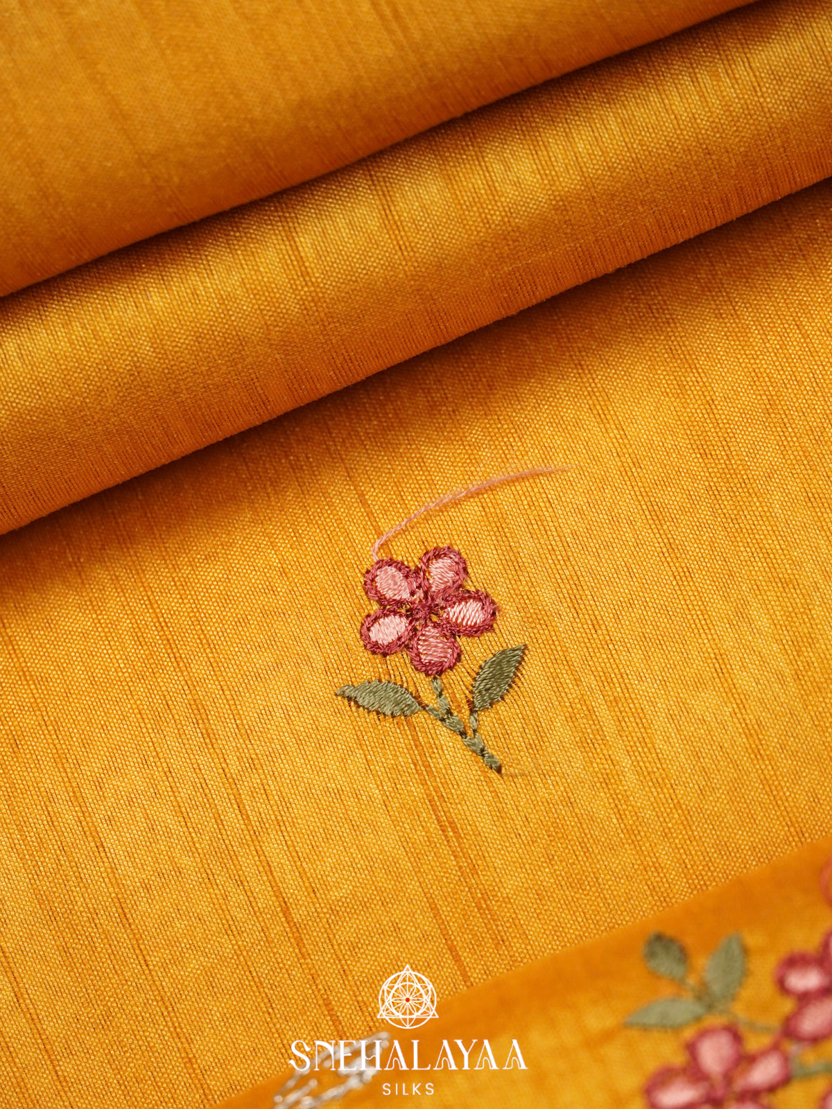 Yellow Raw Silk Embroidery Saree