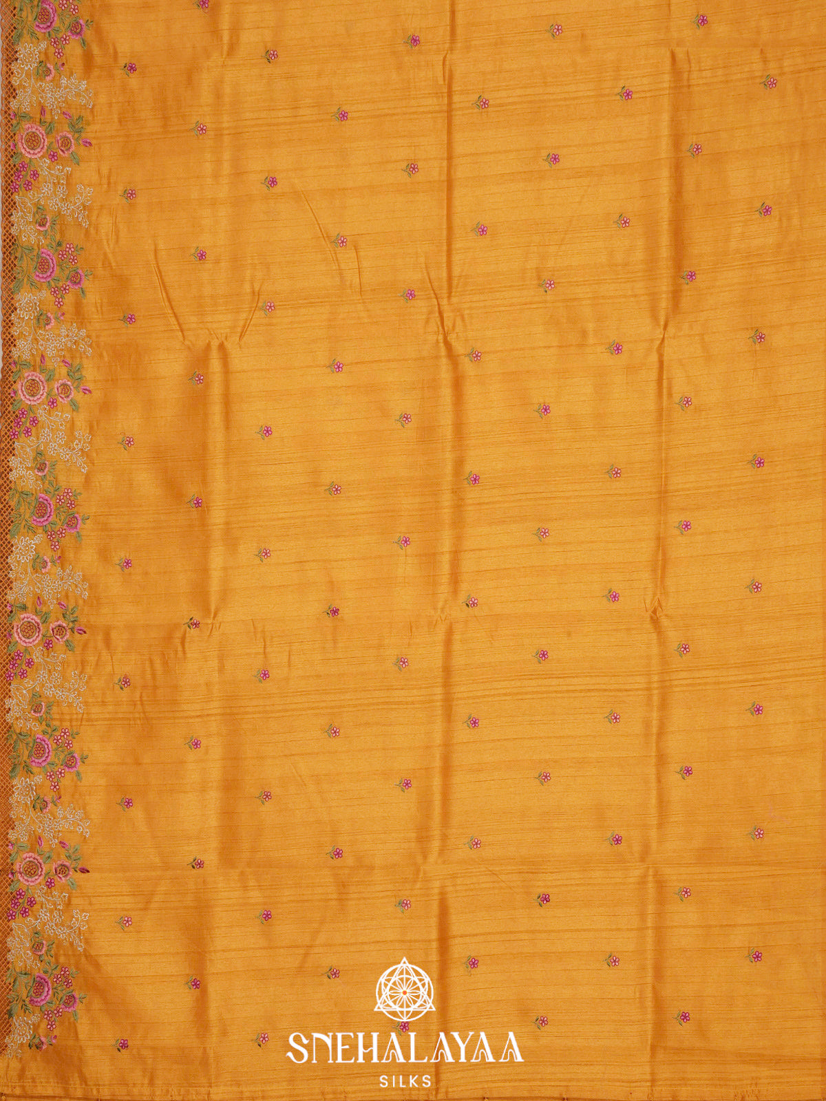 Yellow Raw Silk Embroidery Saree
