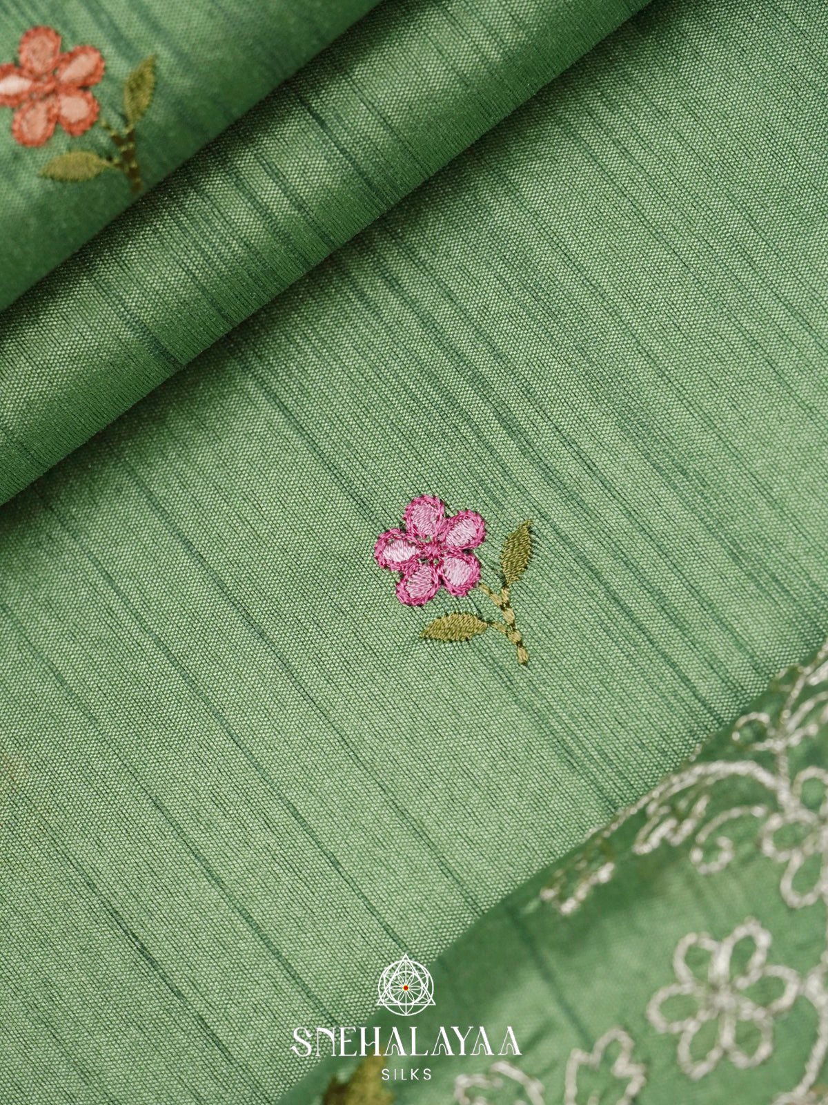 Green Raw Silk Embroidery Saree