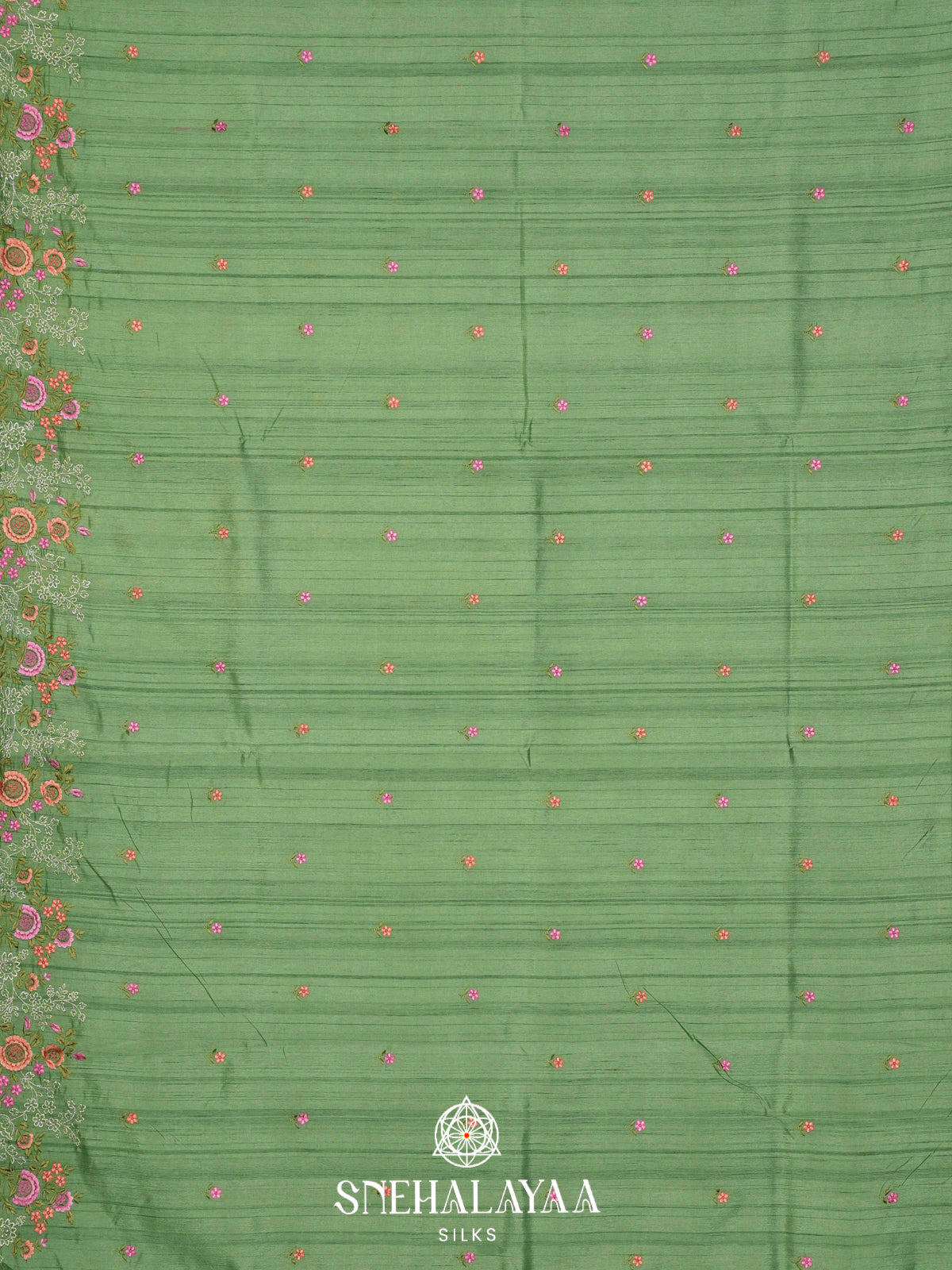 Green Raw Silk Embroidery Saree