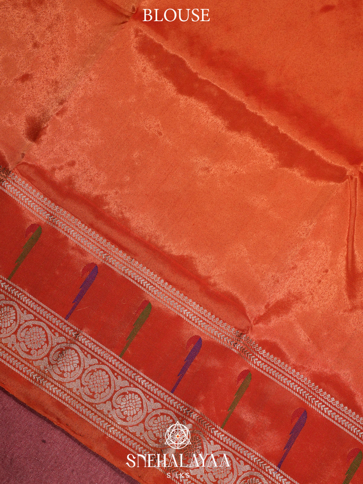 Emerald Green Gadwal Silk Saree with Contrast Coral Orange Zari Border